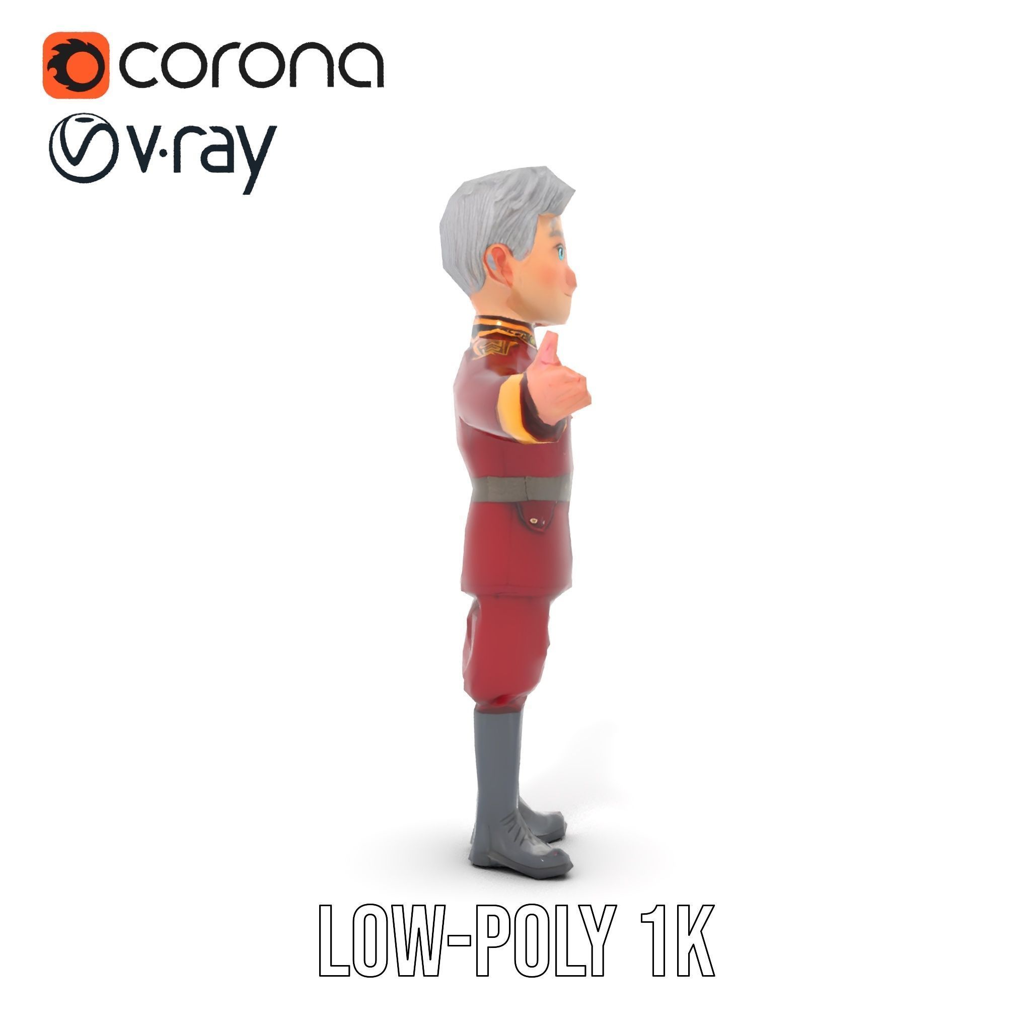 Charming Officer Character Model Rigged and Animated Low-poly 3D model_11