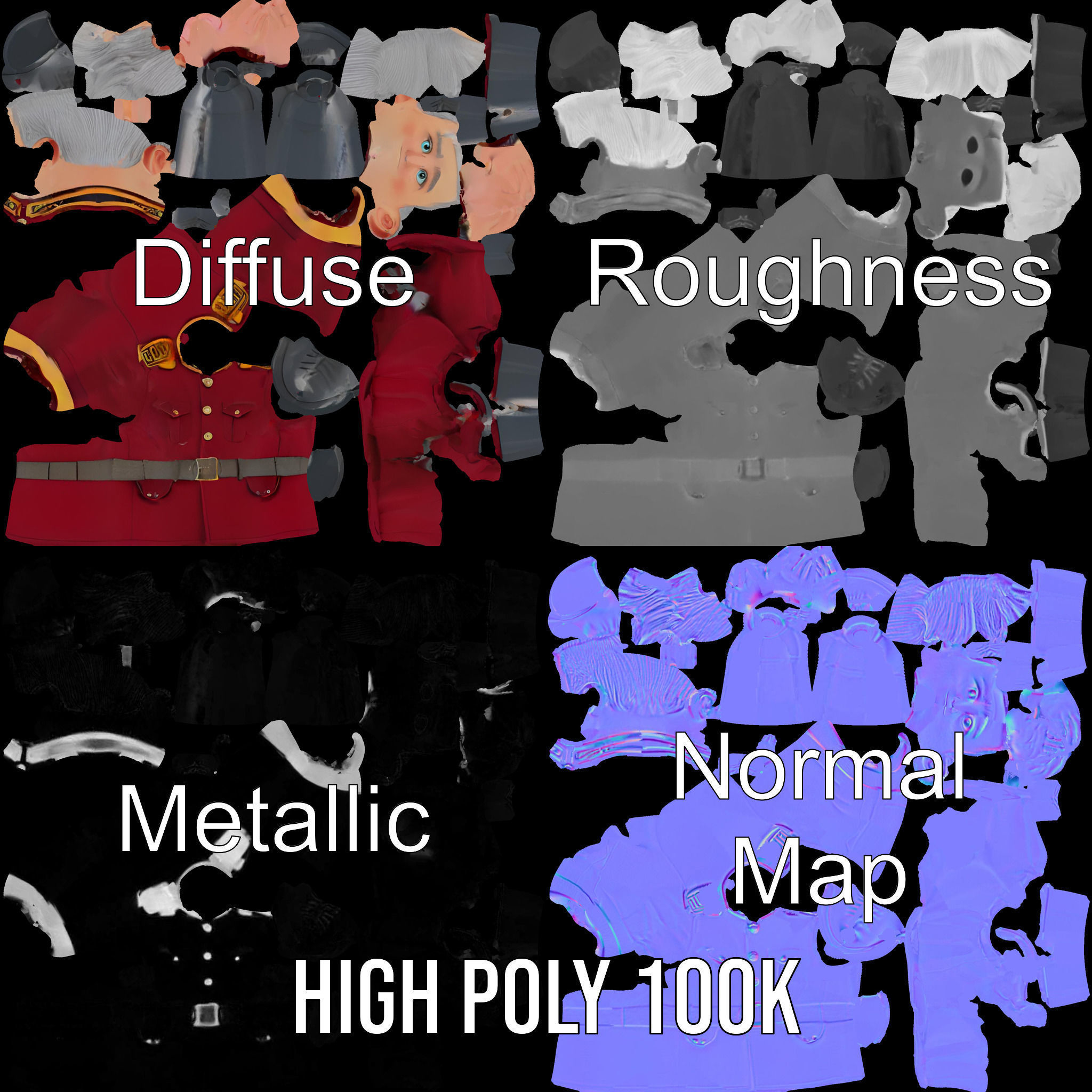 Charming Officer Character Model Rigged and Animated Low-poly 3D model_3