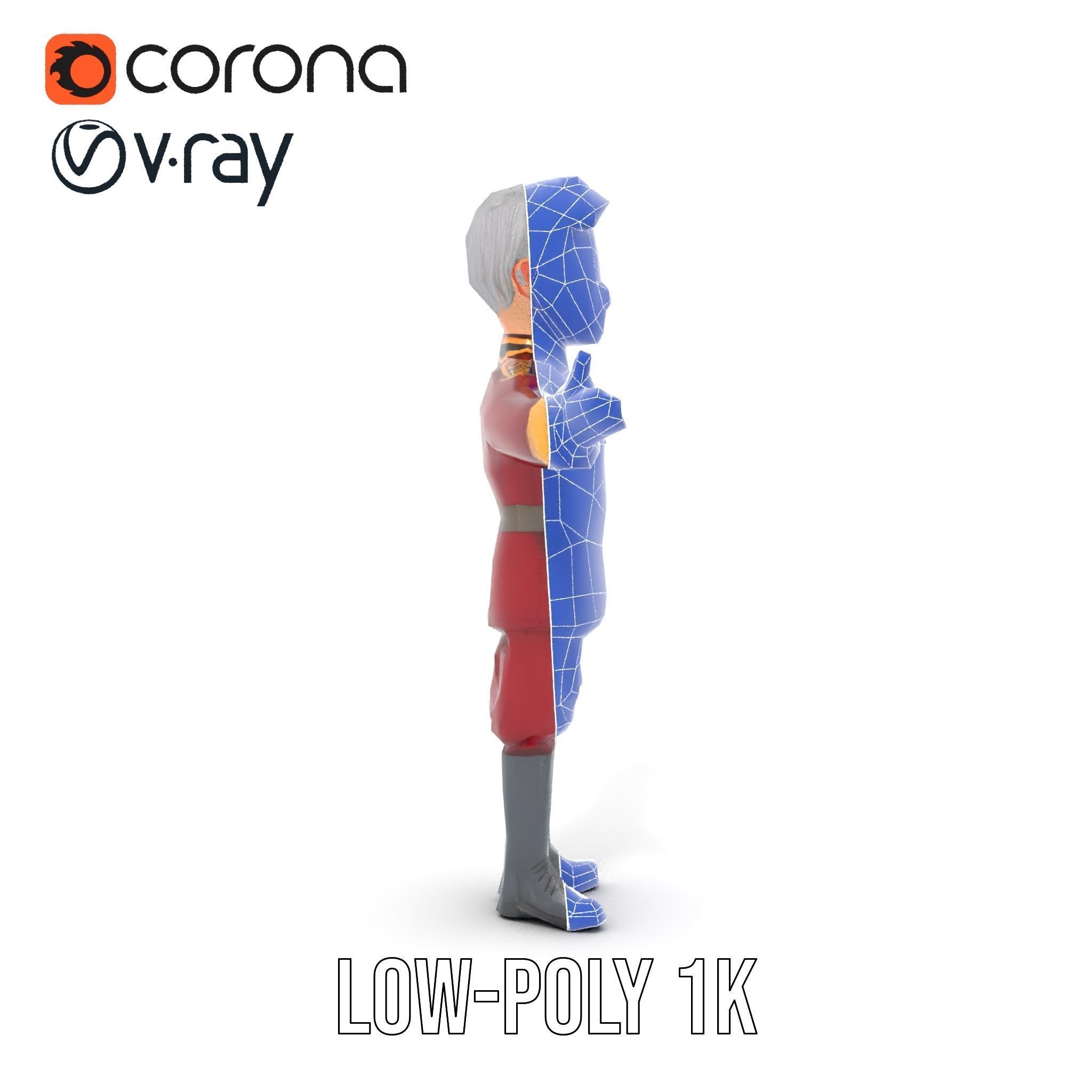 Charming Officer Character Model Rigged and Animated Low-poly 3D model_27