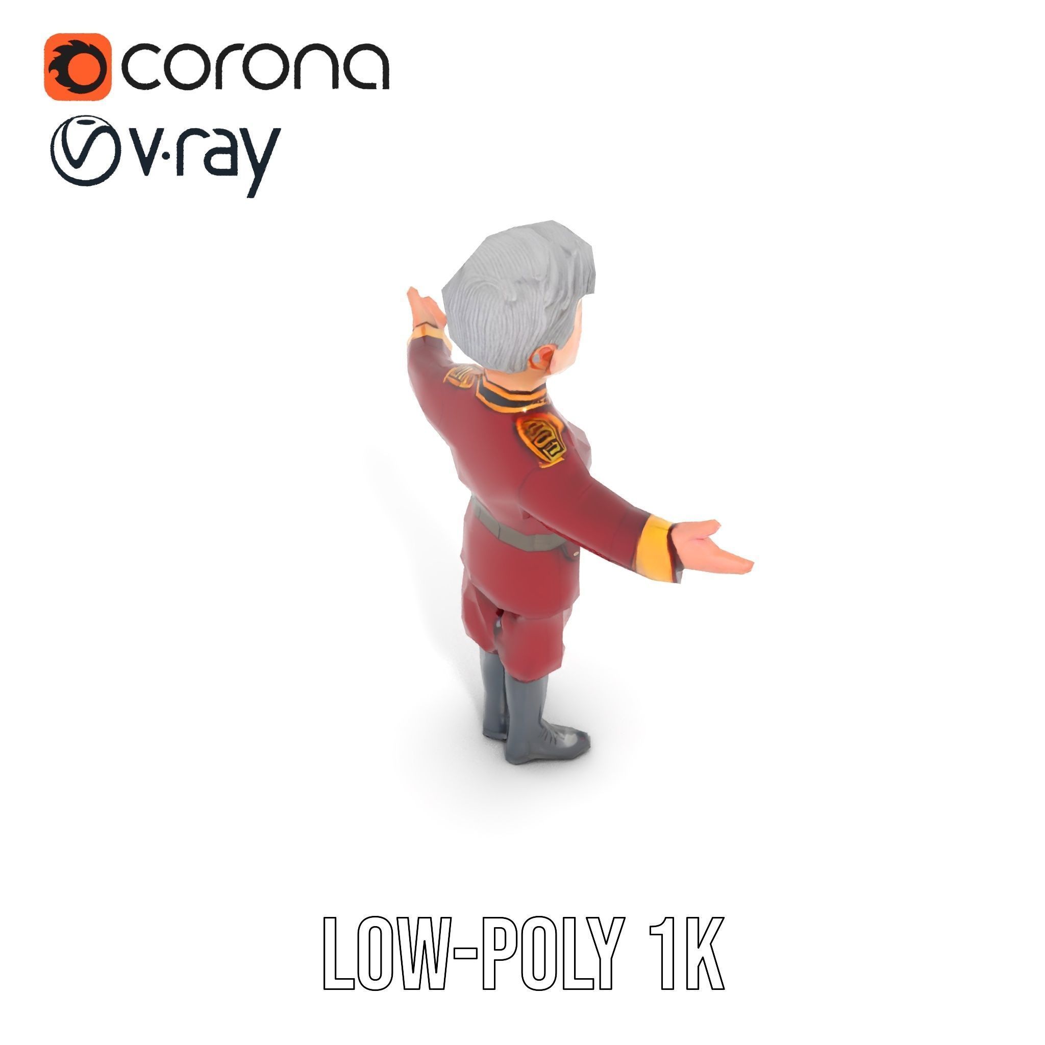 Charming Officer Character Model Rigged and Animated Low-poly 3D model_13