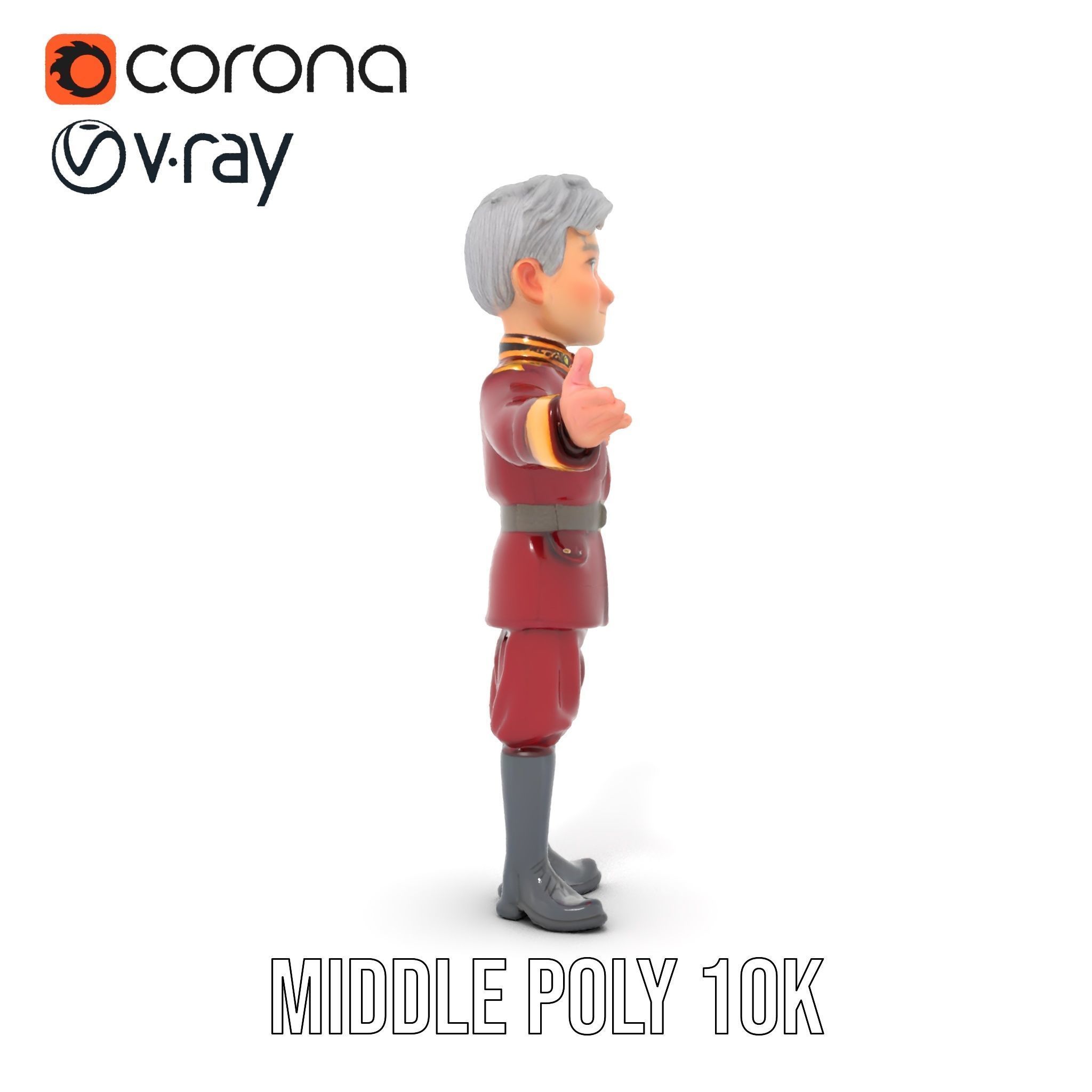 Charming Officer Character Model Rigged and Animated Low-poly 3D model_15