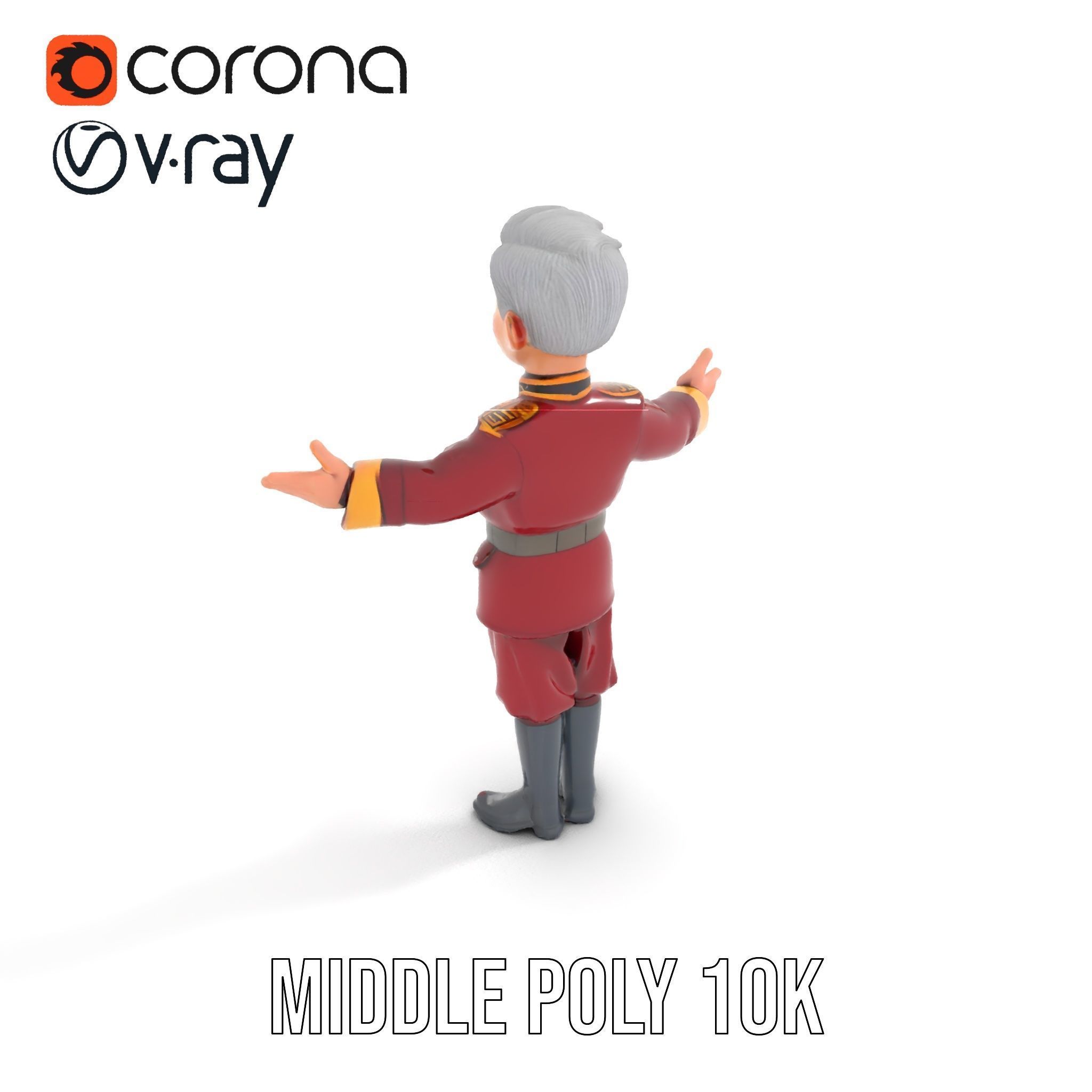 Charming Officer Character Model Rigged and Animated Low-poly 3D model_12