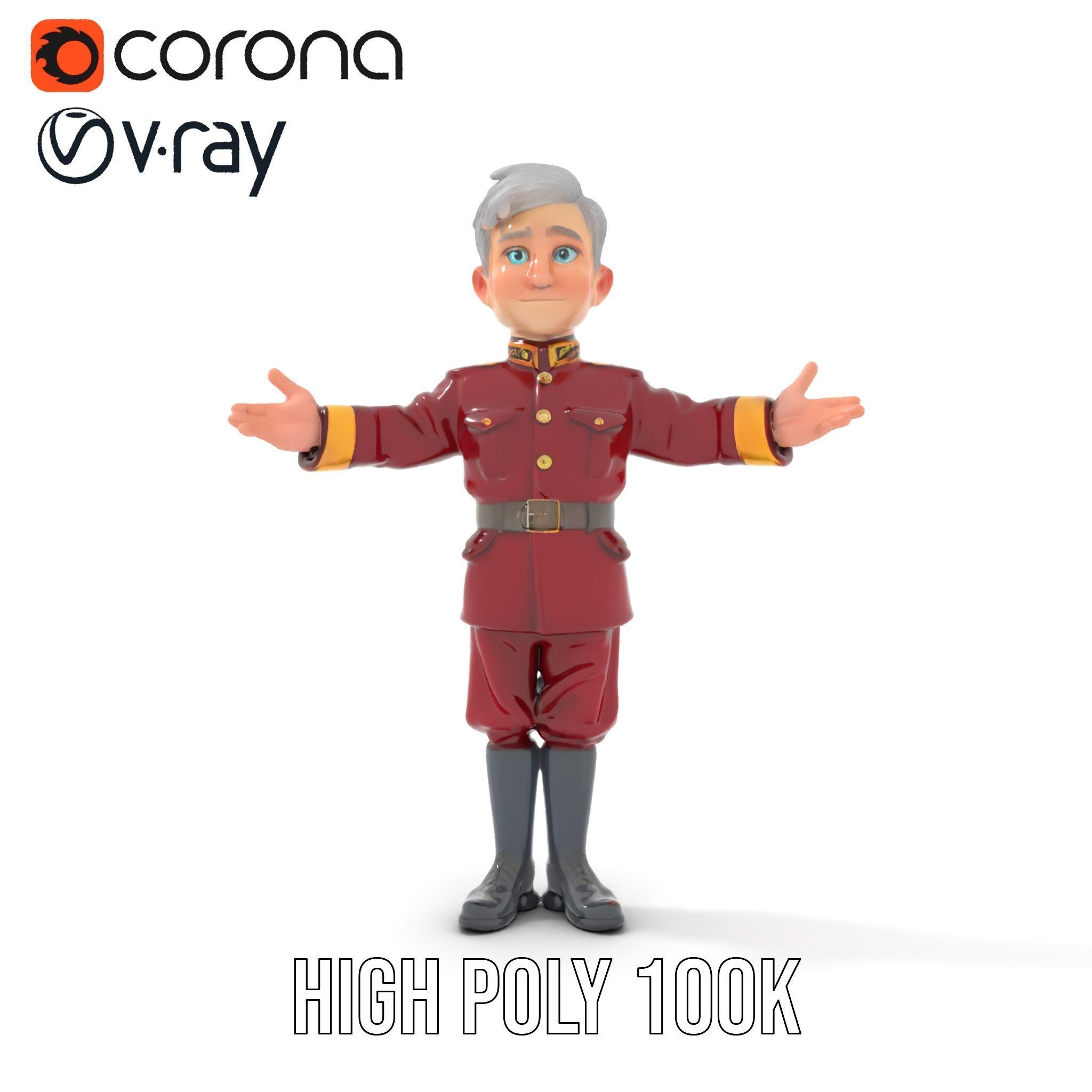 Charming Officer Character Model Rigged and Animated Low-poly 3D model_22