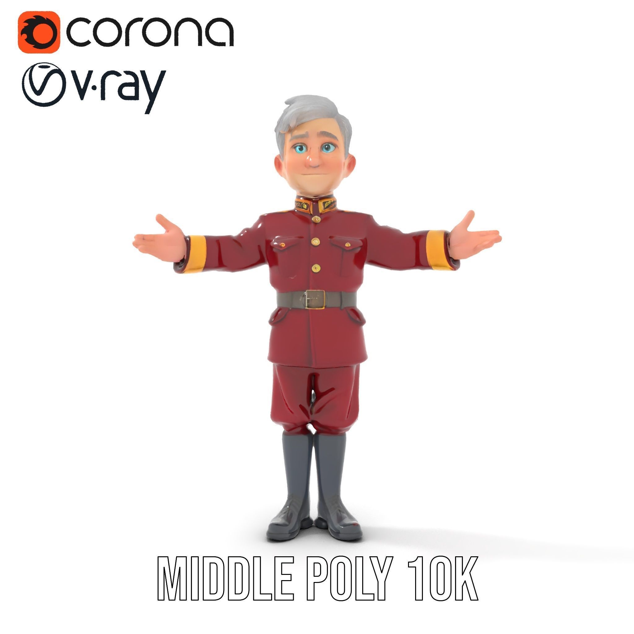 Charming Officer Character Model Rigged and Animated Low-poly 3D model_26
