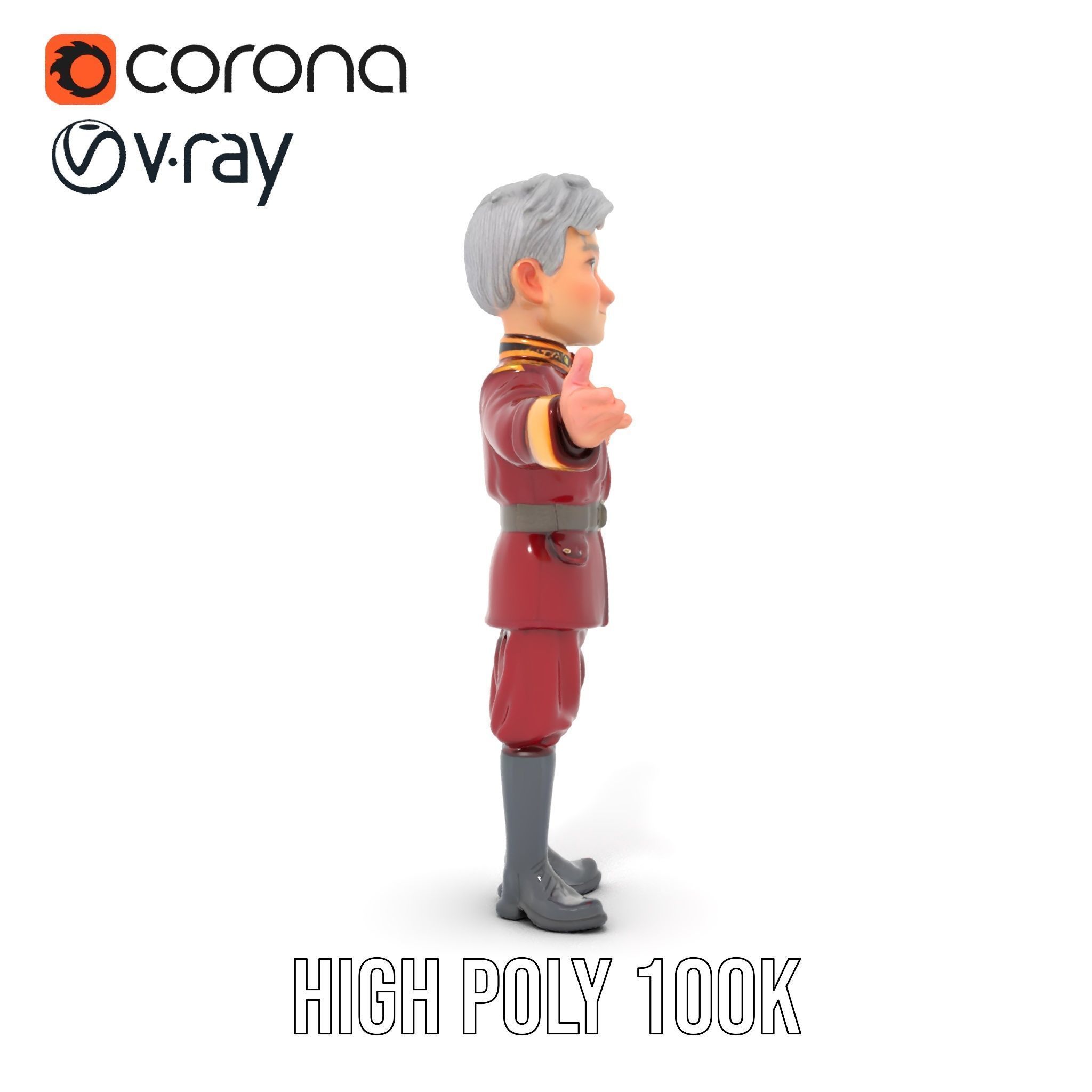 Charming Officer Character Model Rigged and Animated Low-poly 3D model_19