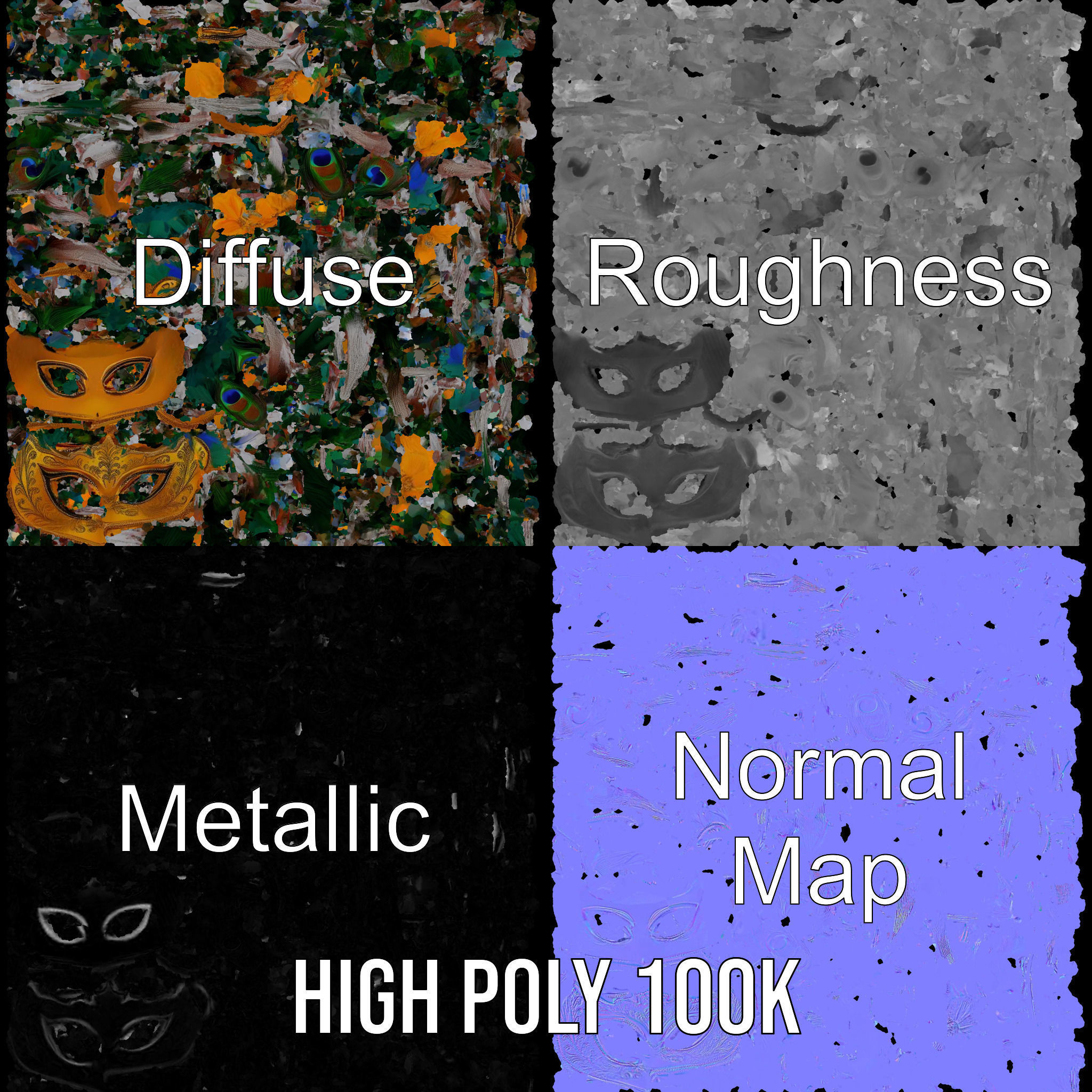 Elegant Peacock Feather Mask D Model Pack Low-poly 3D model_4