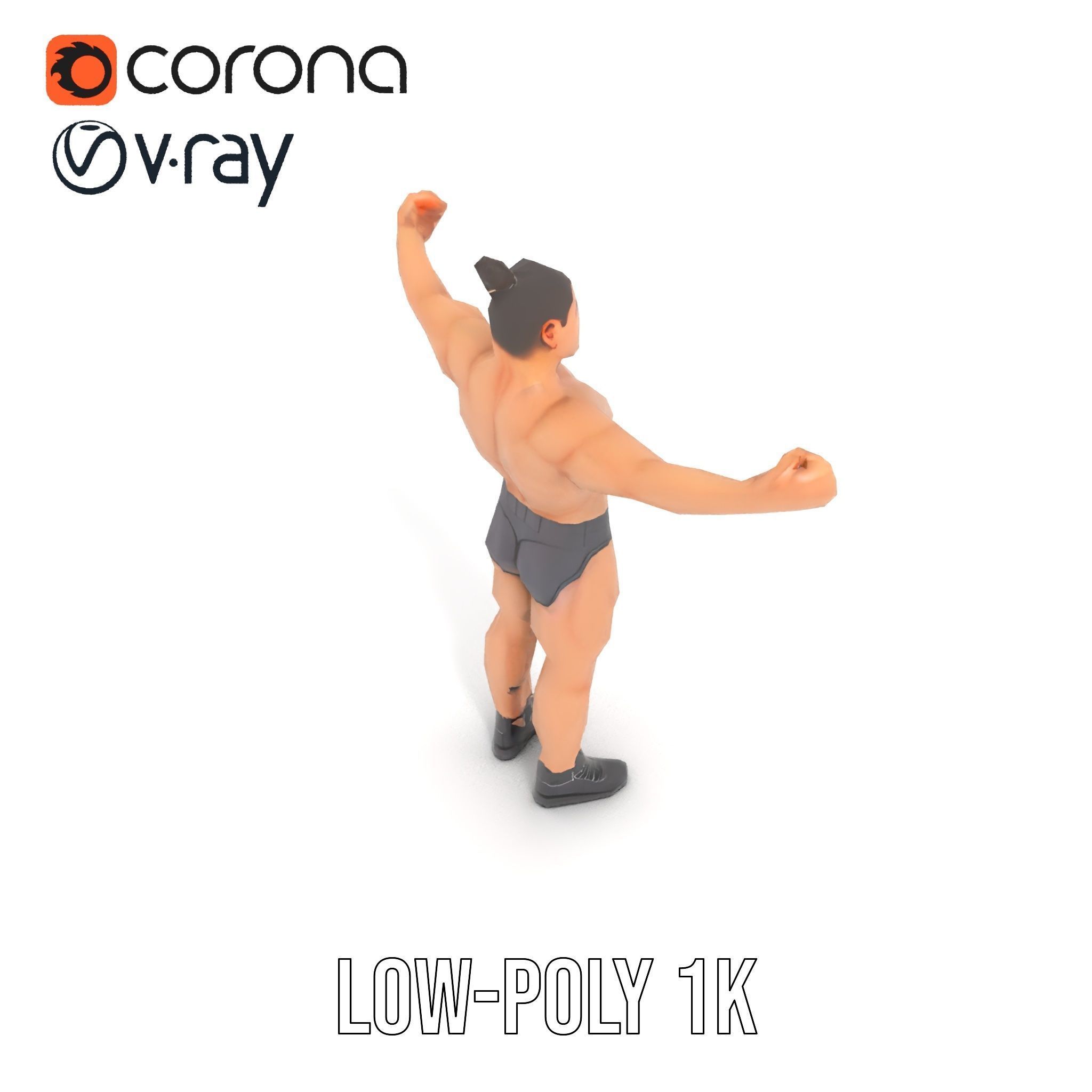 Muscular Male with Bun Rigged and Animated D Character Model Low-poly 3D model_11