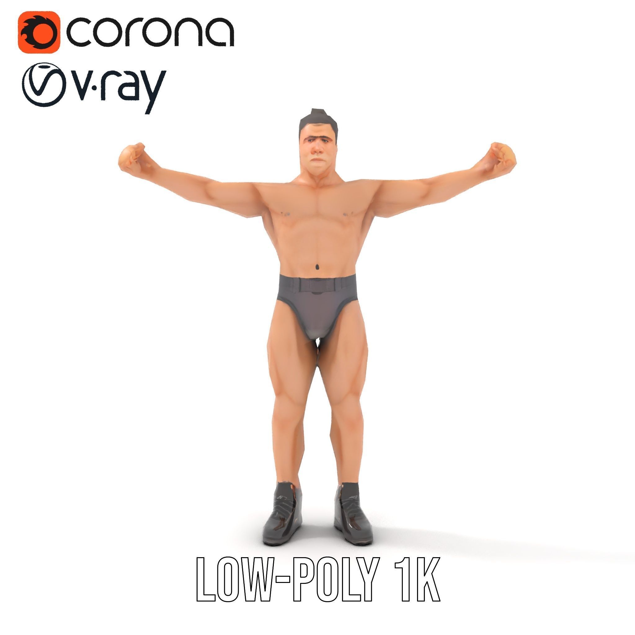 Muscular Male with Bun Rigged and Animated D Character Model Low-poly 3D model_25