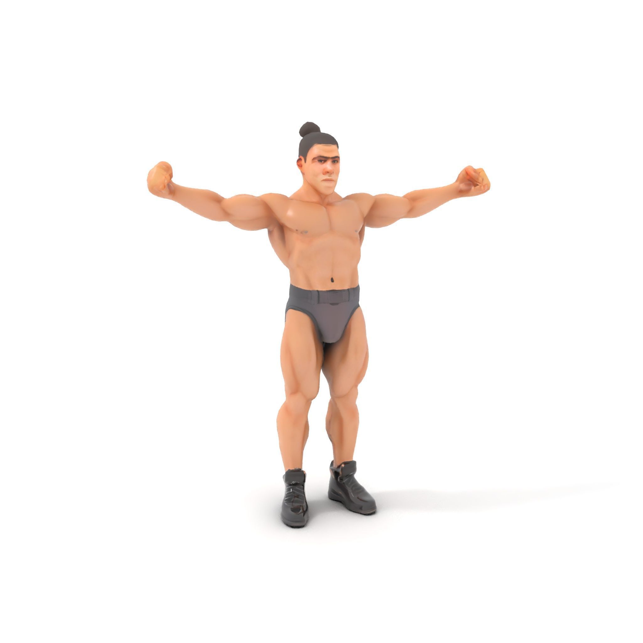 Muscular Male with Bun Rigged and Animated D Character Model Low-poly 3D model_10