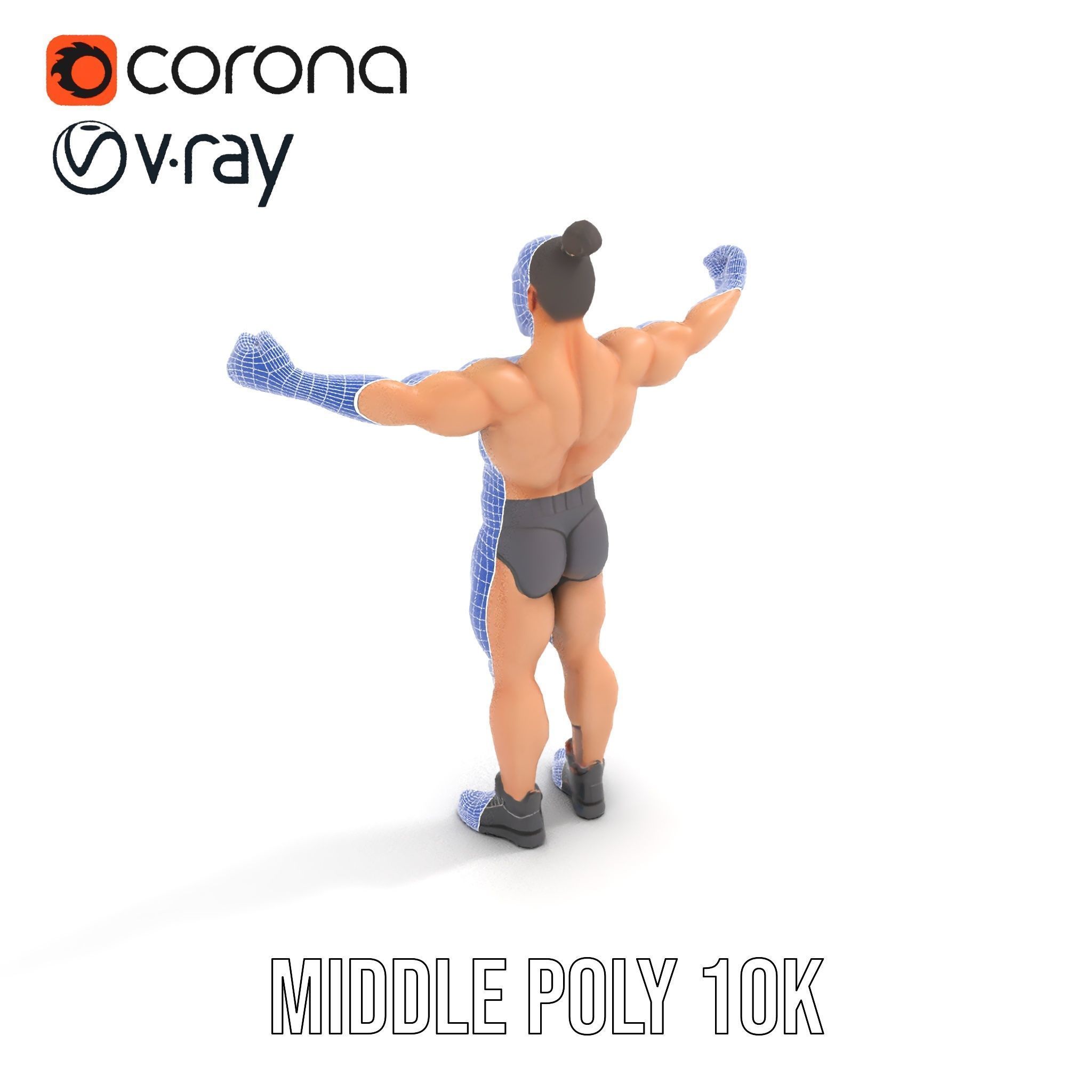 Muscular Male with Bun Rigged and Animated D Character Model Low-poly 3D model_30