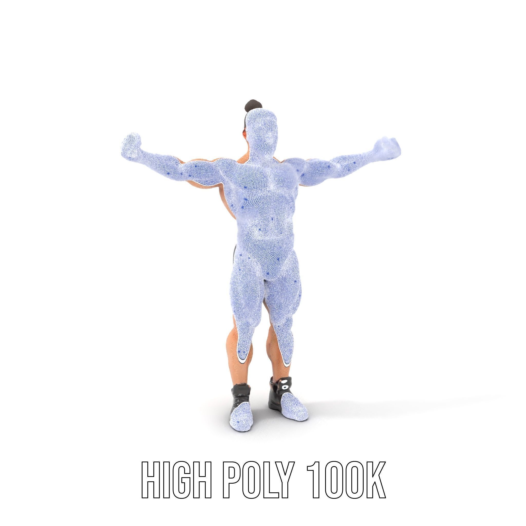 Muscular Male with Bun Rigged and Animated D Character Model Low-poly 3D model_4