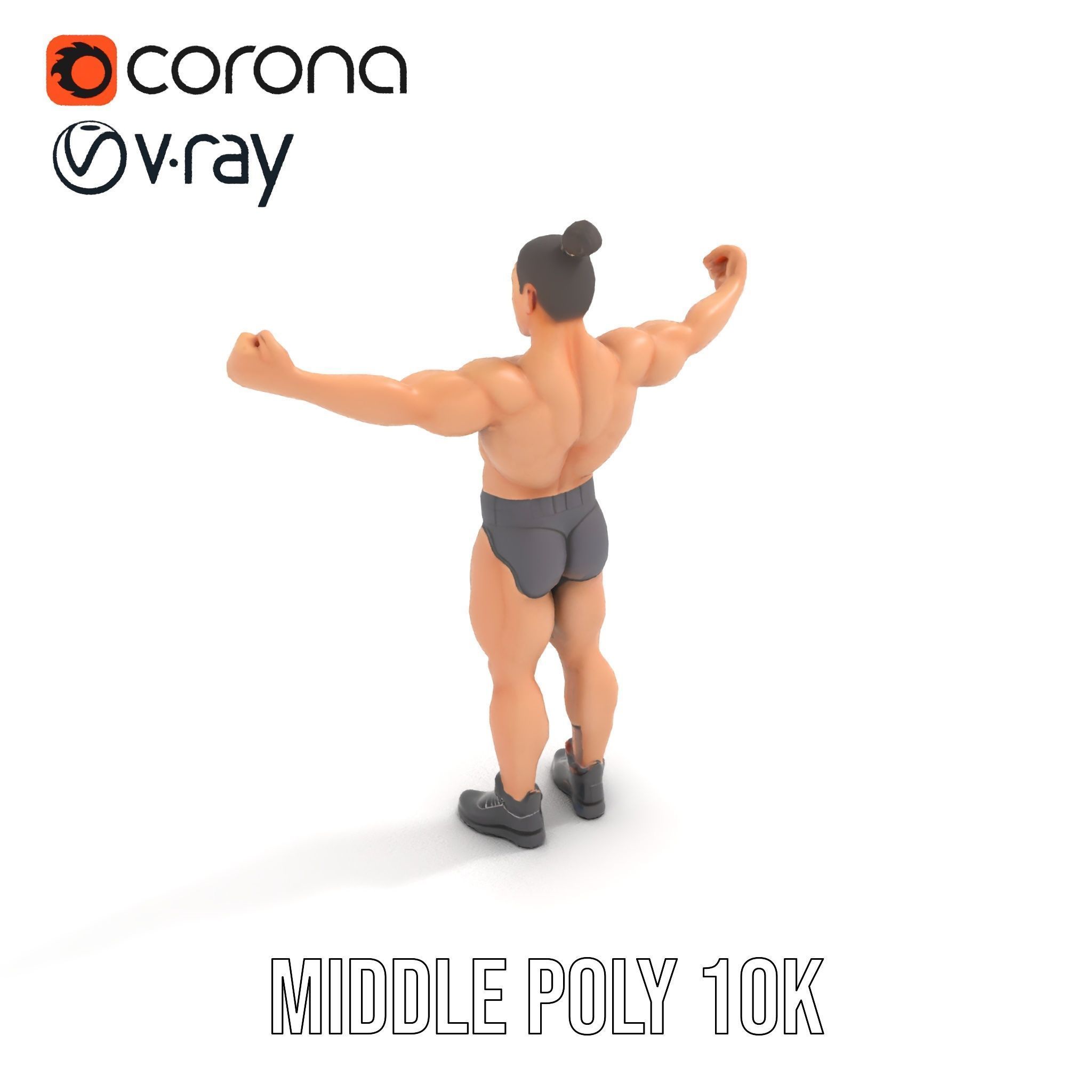 Muscular Male with Bun Rigged and Animated D Character Model Low-poly 3D model_18