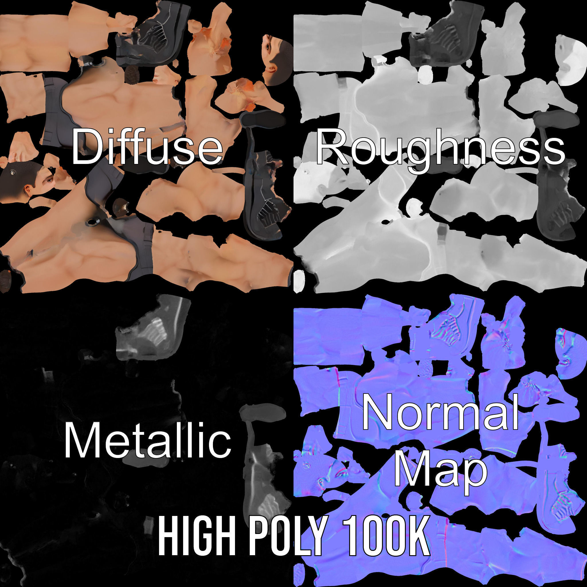 Muscular Male with Bun Rigged and Animated D Character Model Low-poly 3D model_3