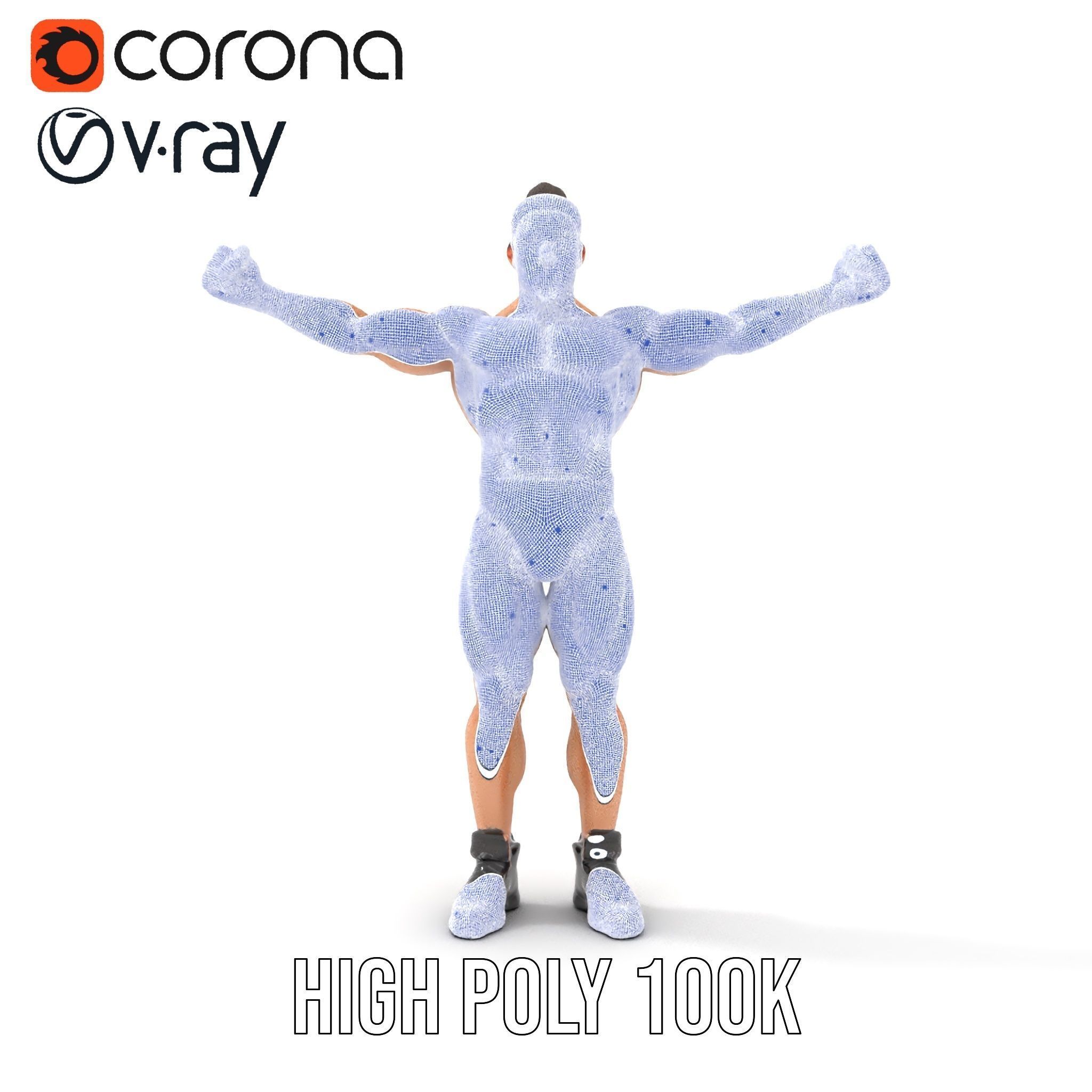 Muscular Male with Bun Rigged and Animated D Character Model Low-poly 3D model_33