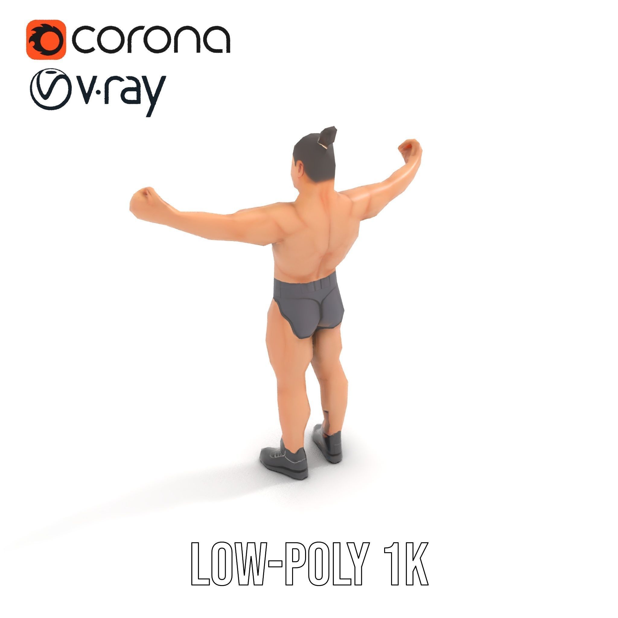 Muscular Male with Bun Rigged and Animated D Character Model Low-poly 3D model_7