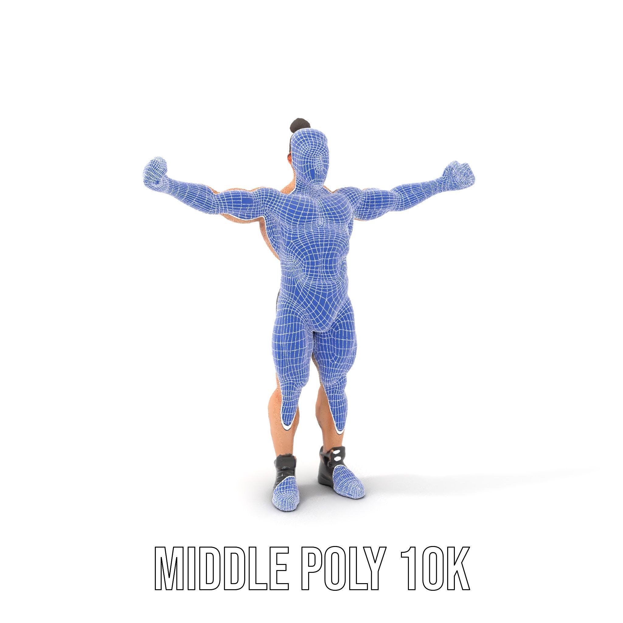 Muscular Male with Bun Rigged and Animated D Character Model Low-poly 3D model_24