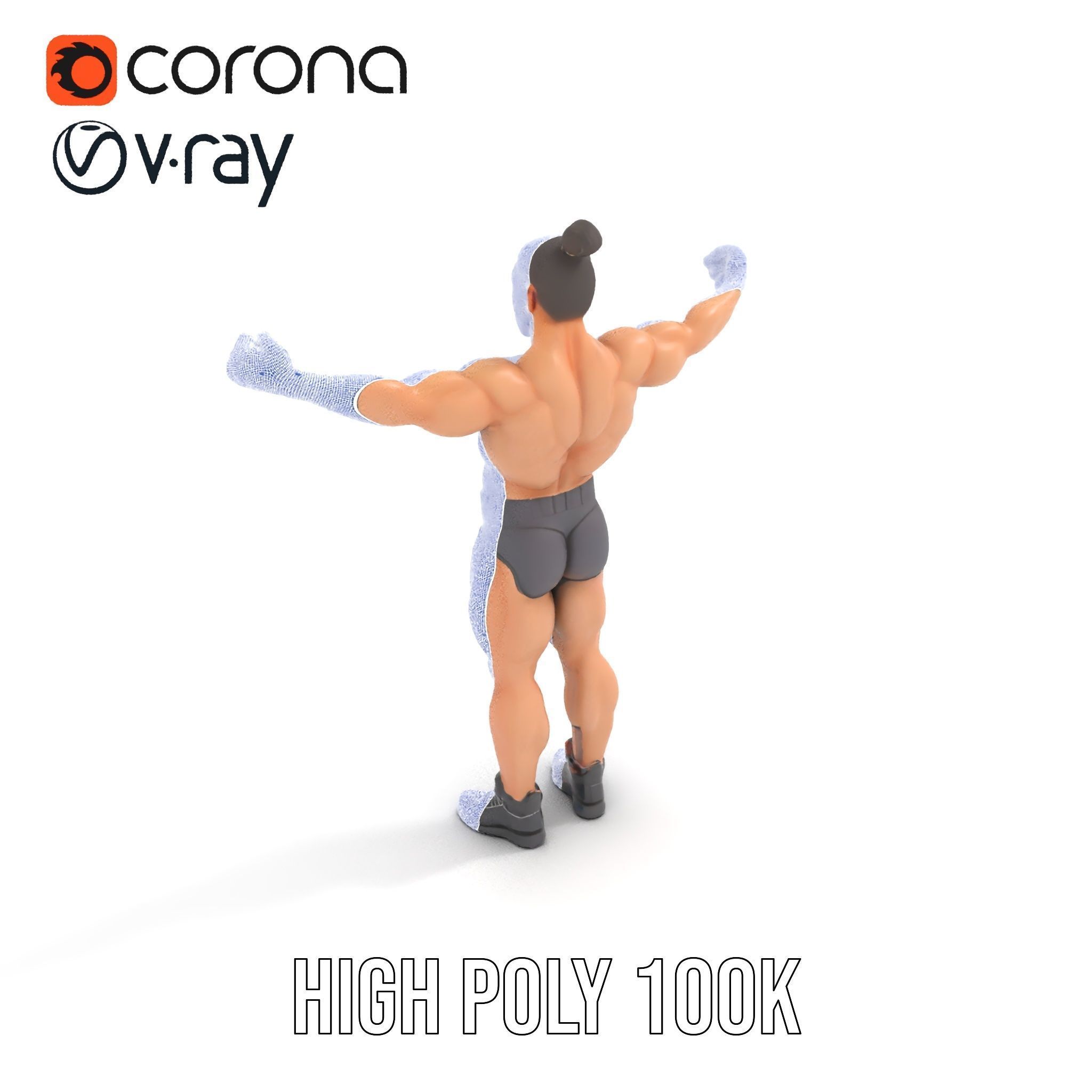 Muscular Male with Bun Rigged and Animated D Character Model Low-poly 3D model_26