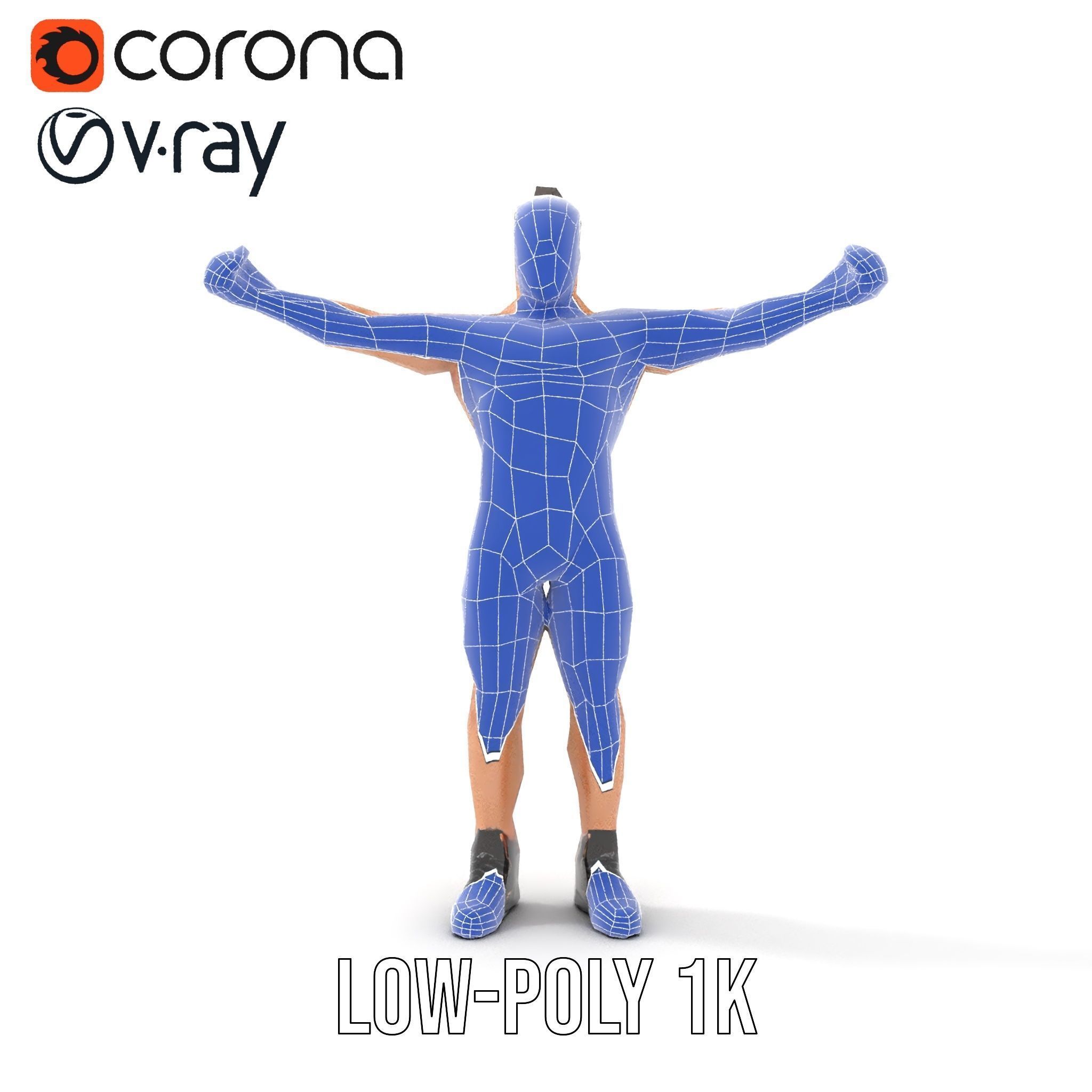 Muscular Male with Bun Rigged and Animated D Character Model Low-poly 3D model_28