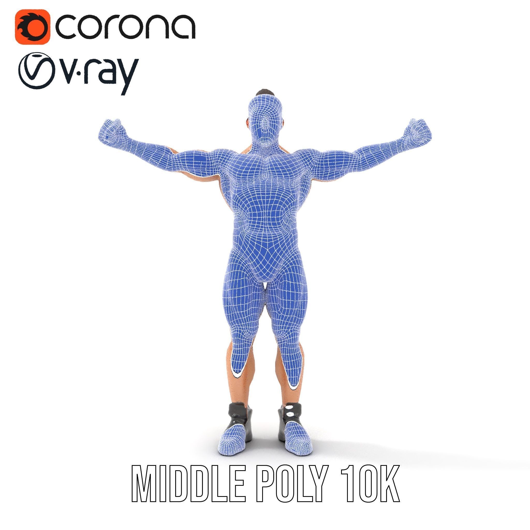 Muscular Male with Bun Rigged and Animated D Character Model Low-poly 3D model_34