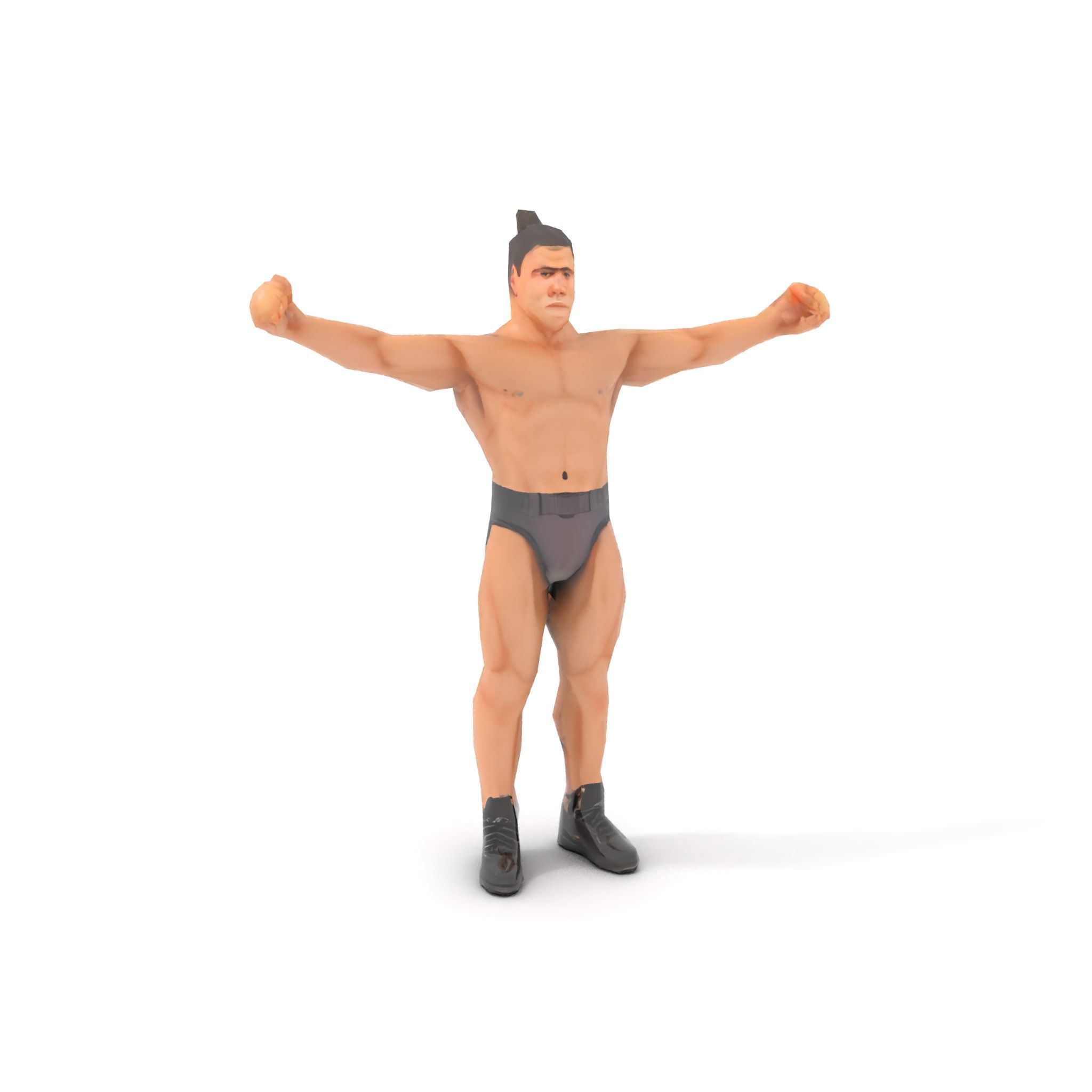 Muscular Male with Bun Rigged and Animated D Character Model Low-poly 3D model_13