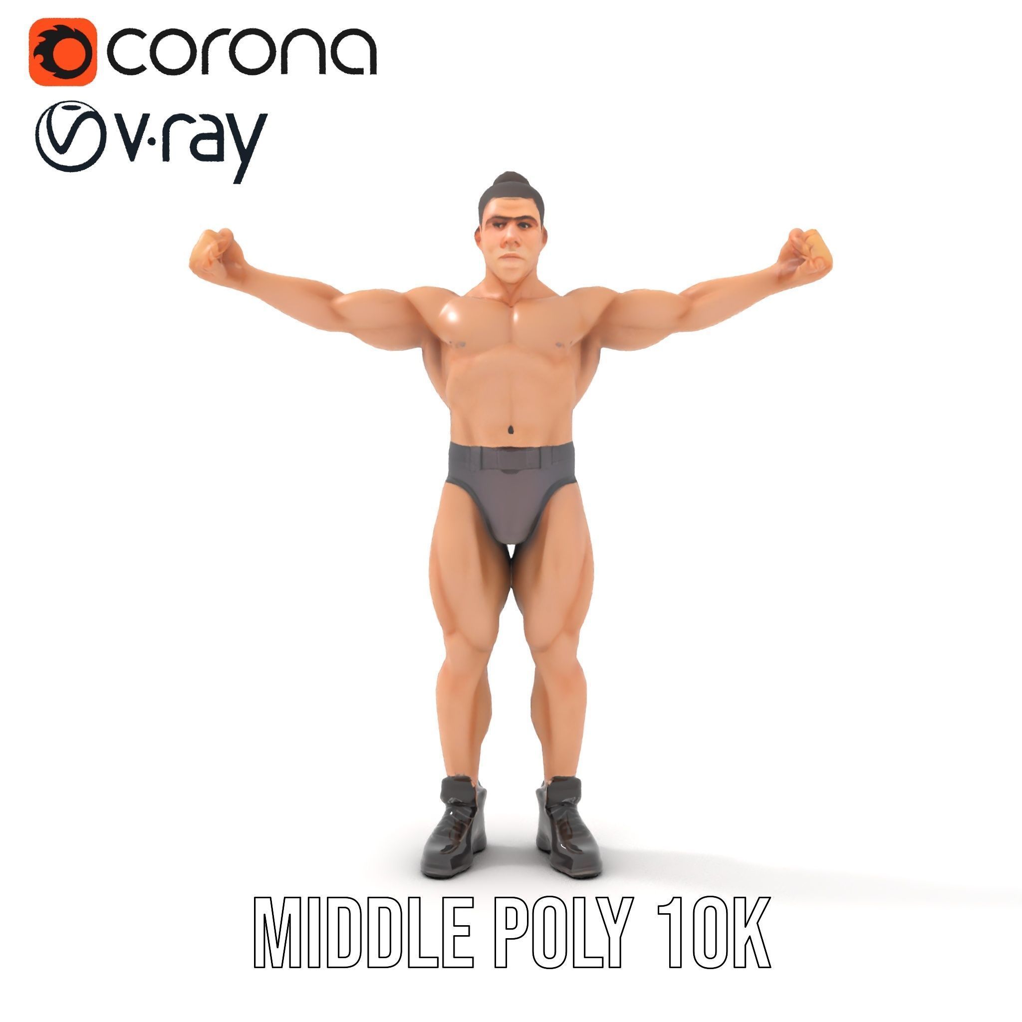 Muscular Male with Bun Rigged and Animated D Character Model Low-poly 3D model_27