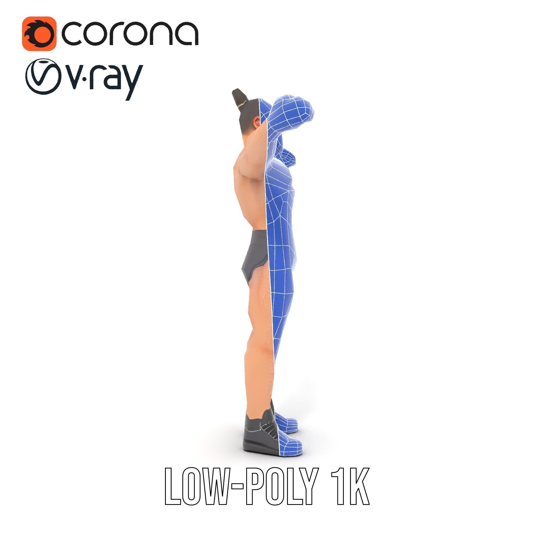 Muscular Male with Bun Rigged and Animated D Character Model Low-poly 3D model_31