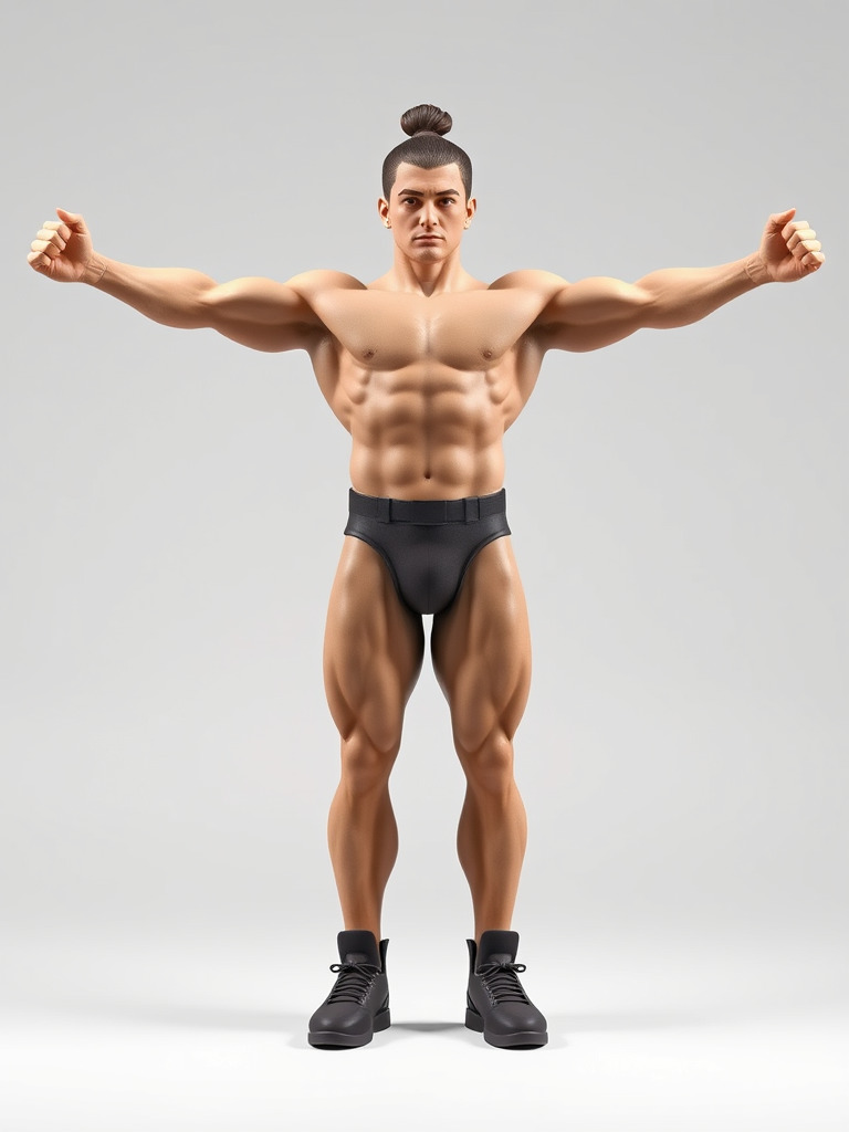 Muscular Male with Bun Rigged and Animated D Character Model Low-poly 3D model_2