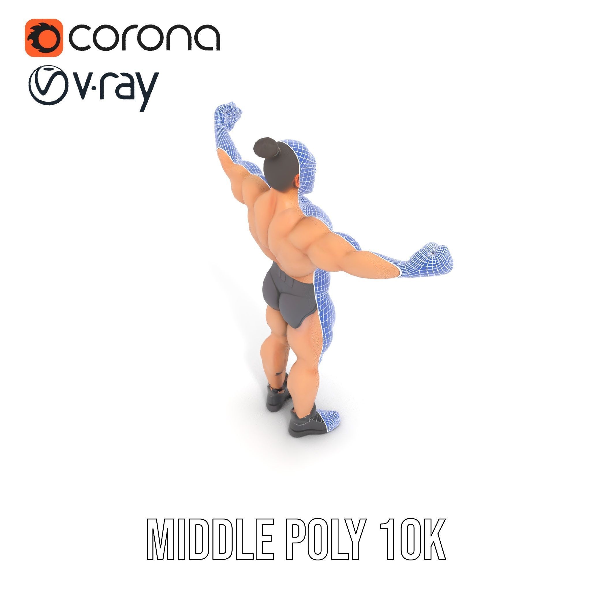 Muscular Male with Bun Rigged and Animated D Character Model Low-poly 3D model_15