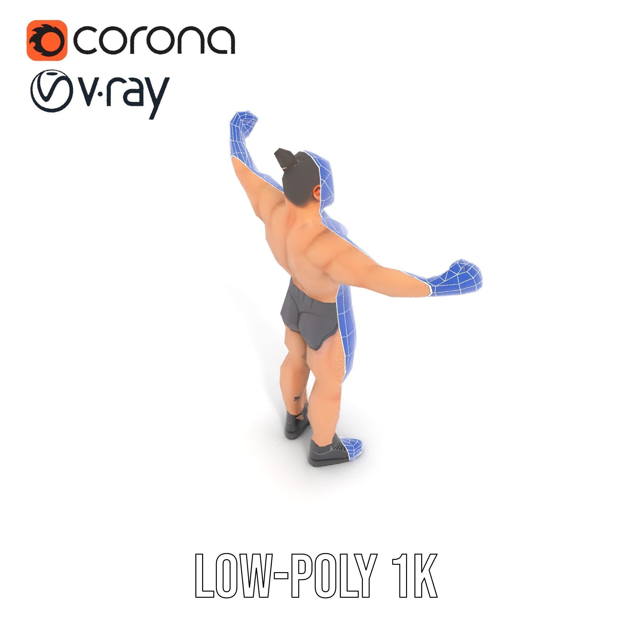 Muscular Male with Bun Rigged and Animated D Character Model Low-poly 3D model_19