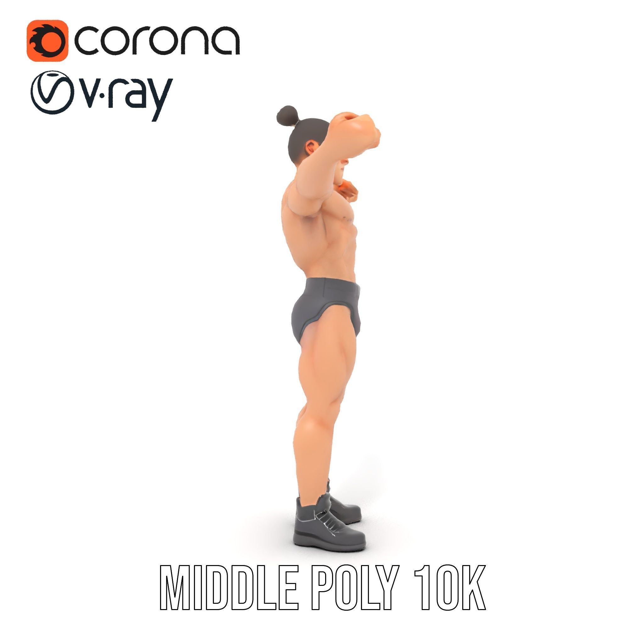 Muscular Male with Bun Rigged and Animated D Character Model Low-poly 3D model_21