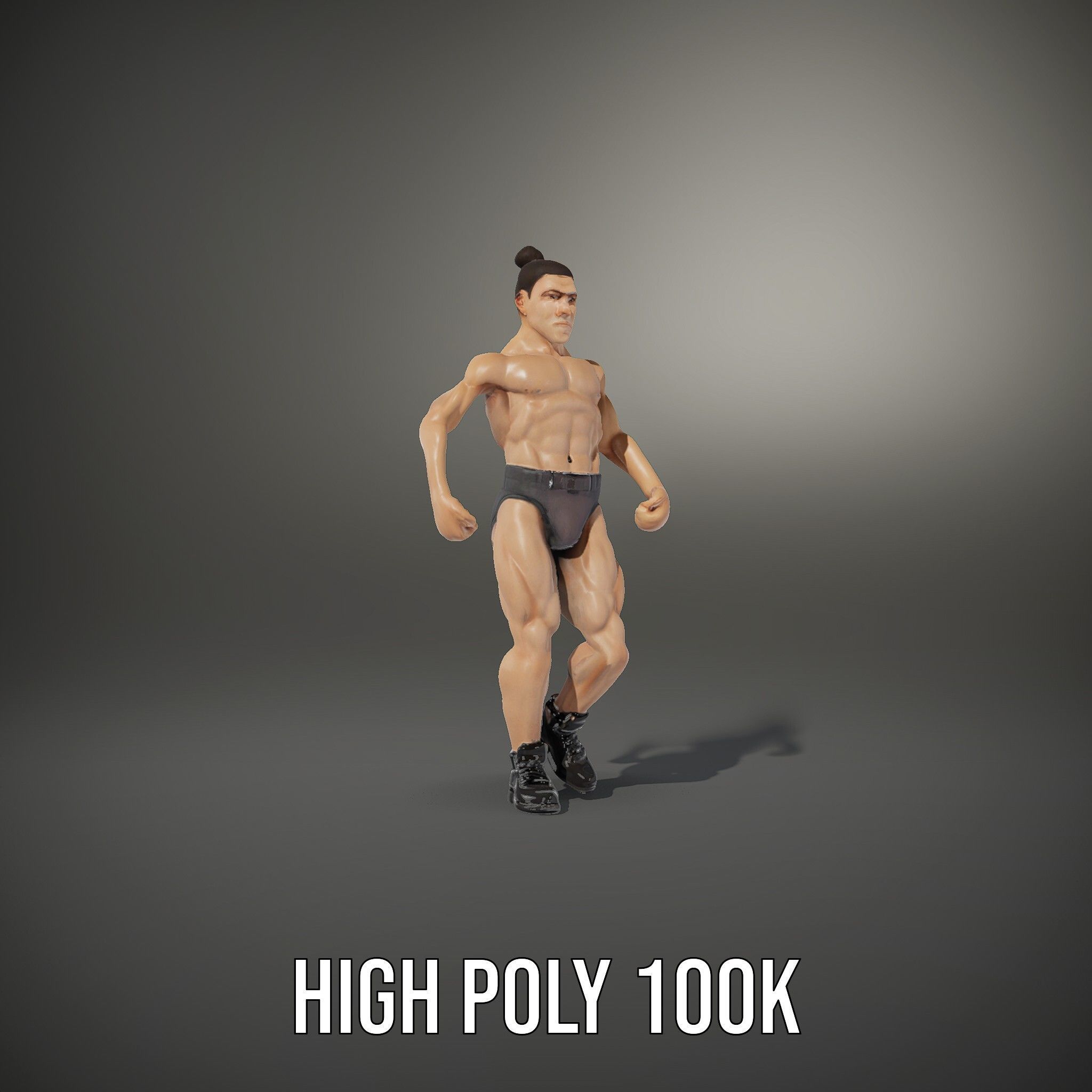 Muscular Male with Bun Rigged and Animated D Character Model Low-poly 3D model_9