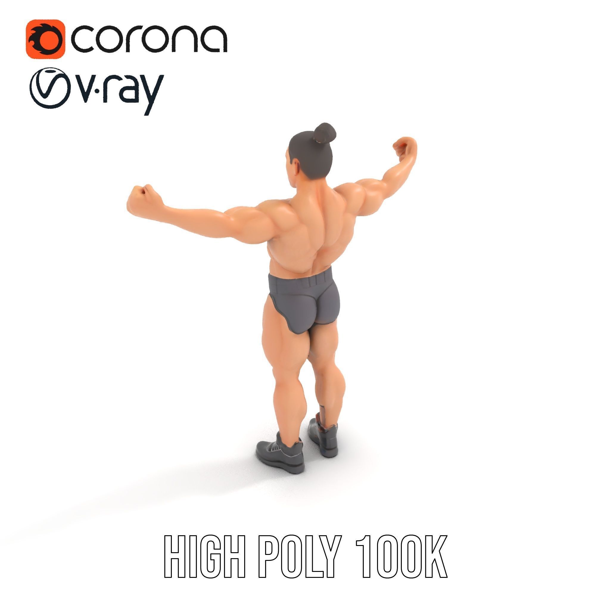 Muscular Male with Bun Rigged and Animated D Character Model Low-poly 3D model_17