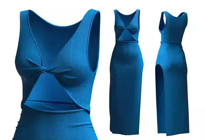 Cutout blue rib twisted top midi dress 3D model MB CLO Low-poly 3D model