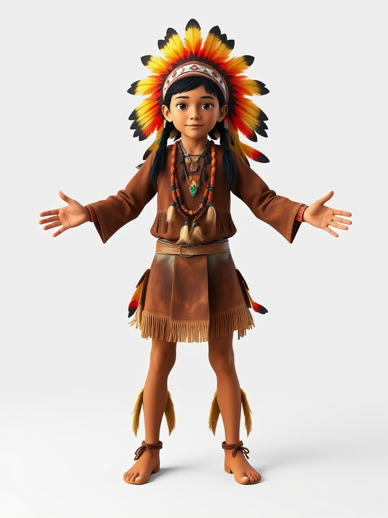 Native American Inspired Child Character Model Rigged and Ani... Low-poly 3D model_2