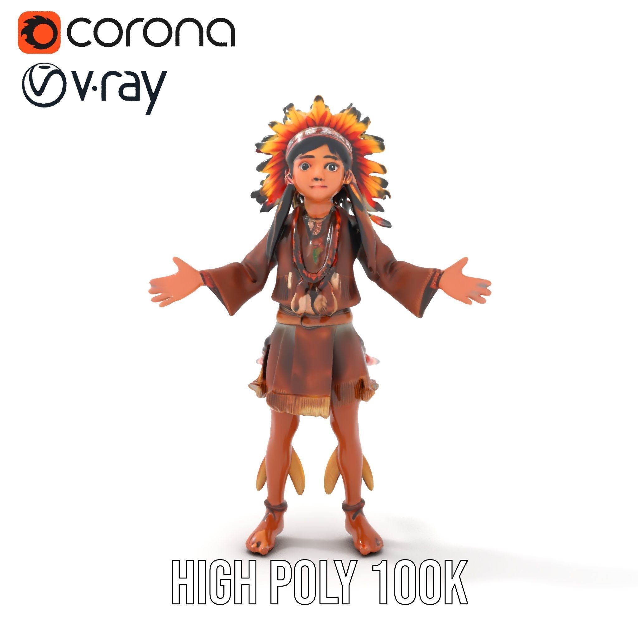 Native American Inspired Child Character Model Rigged and Ani... Low-poly 3D model_22