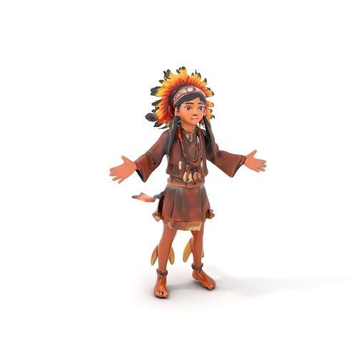 Native American Inspired Child Character Model Rigged and Ani... Low-poly 3D model