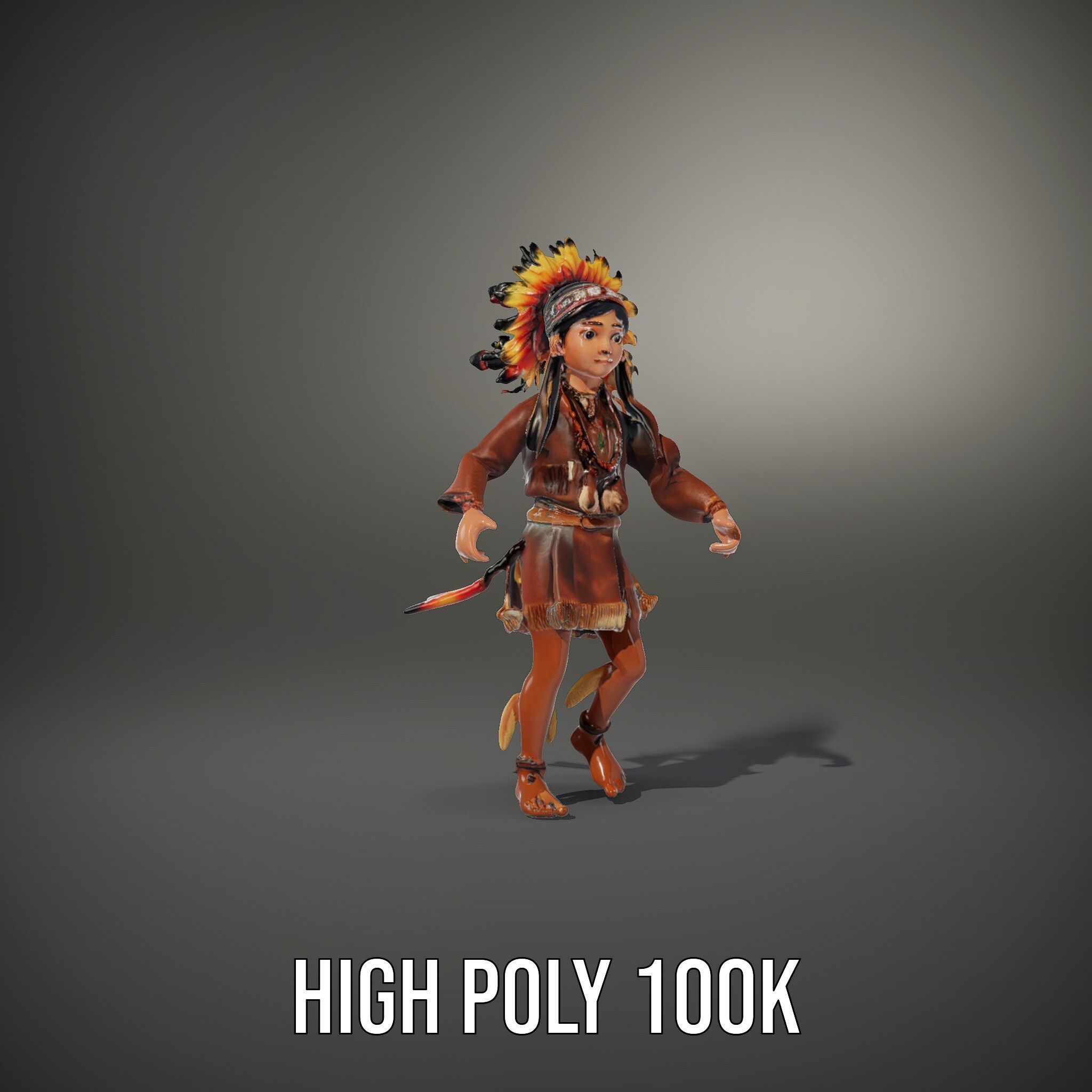 Native American Inspired Child Character Model Rigged and Ani... Low-poly 3D model_36
