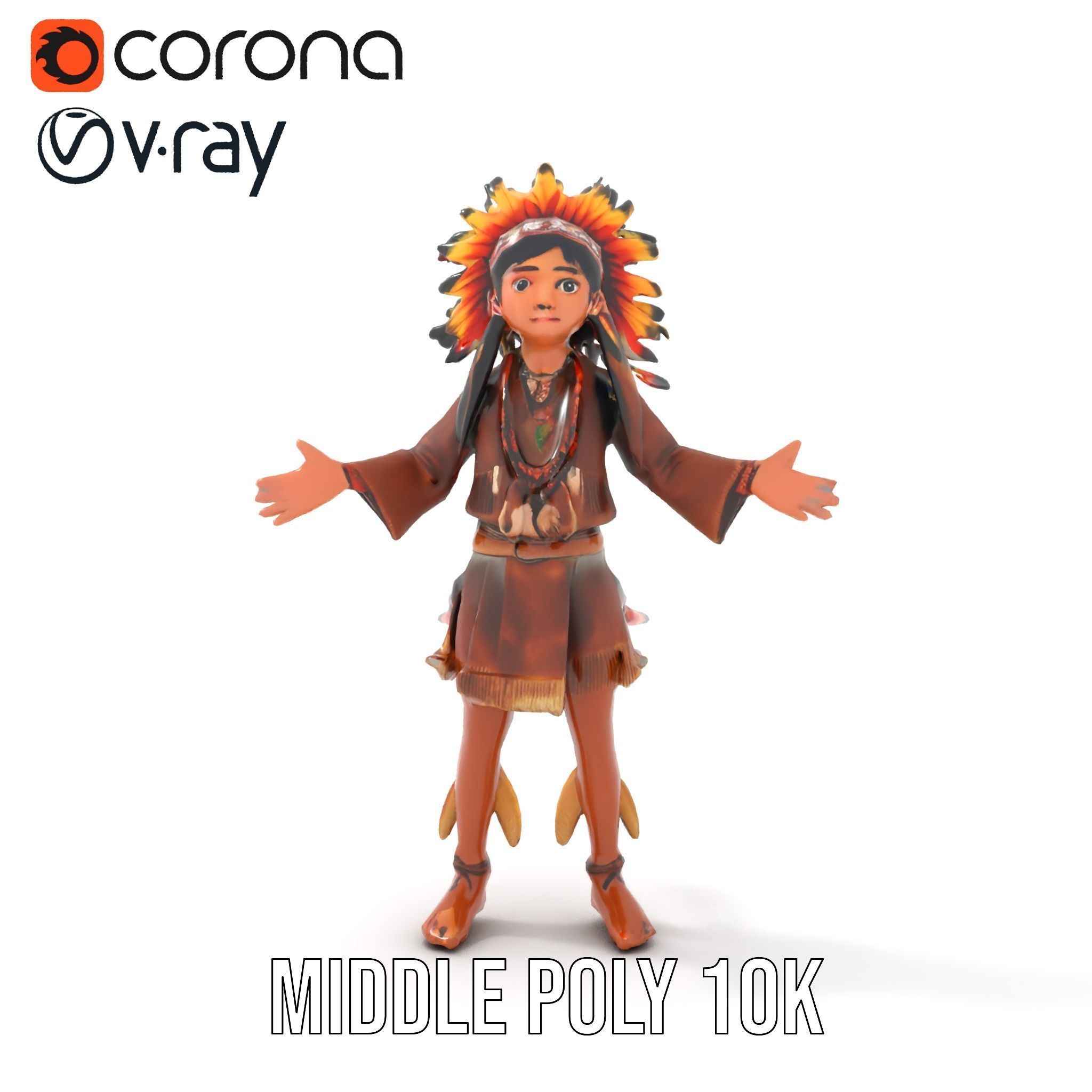 Native American Inspired Child Character Model Rigged and Ani... Low-poly 3D model_9