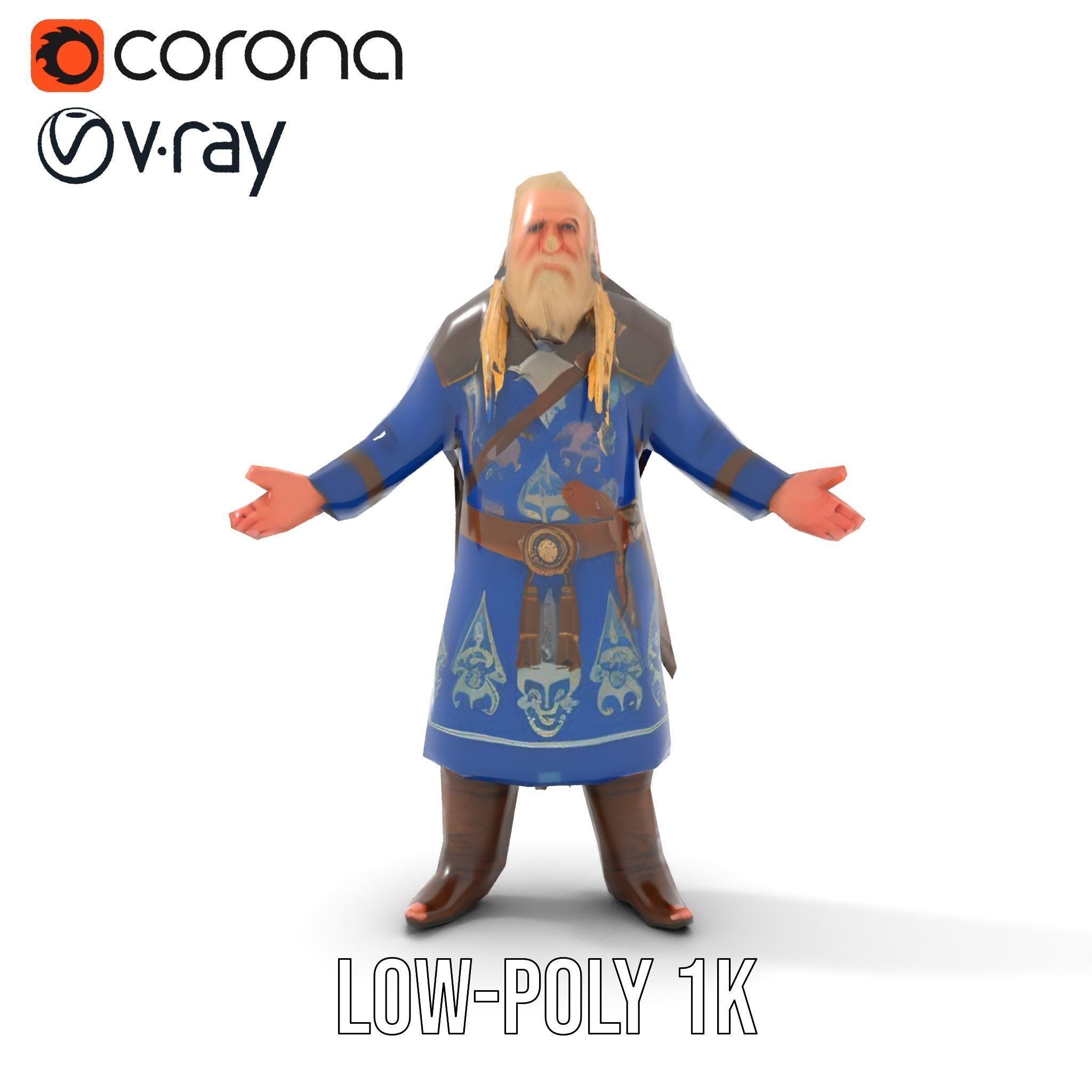 Nordic Warrior Character Rigged and Animated for Games and An... Low-poly 3D model_30