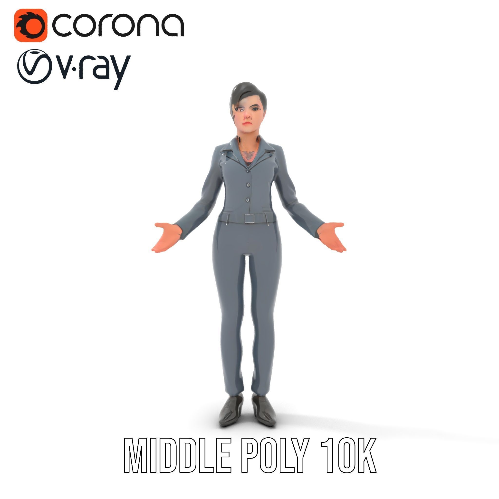 Businesswoman Character Model with Tattoo  Rigged and Animated Low-poly 3D model_10