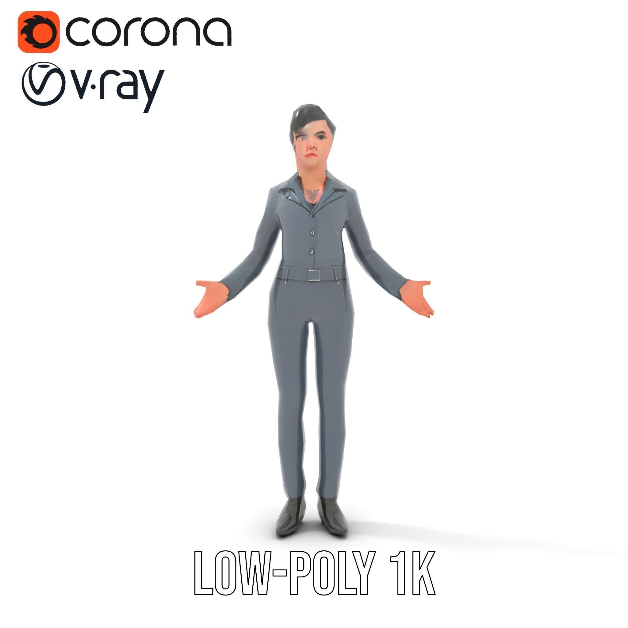 Businesswoman Character Model with Tattoo  Rigged and Animated Low-poly 3D model_28