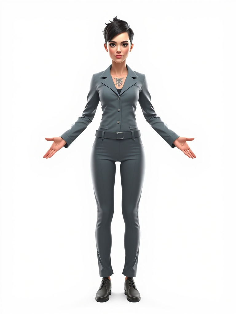 Businesswoman Character Model with Tattoo  Rigged and Animated Low-poly 3D model_3