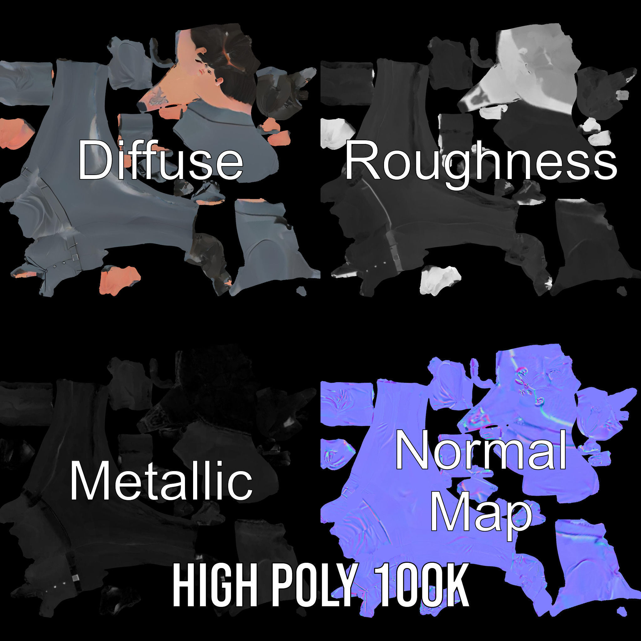 Businesswoman Character Model with Tattoo  Rigged and Animated Low-poly 3D model_4