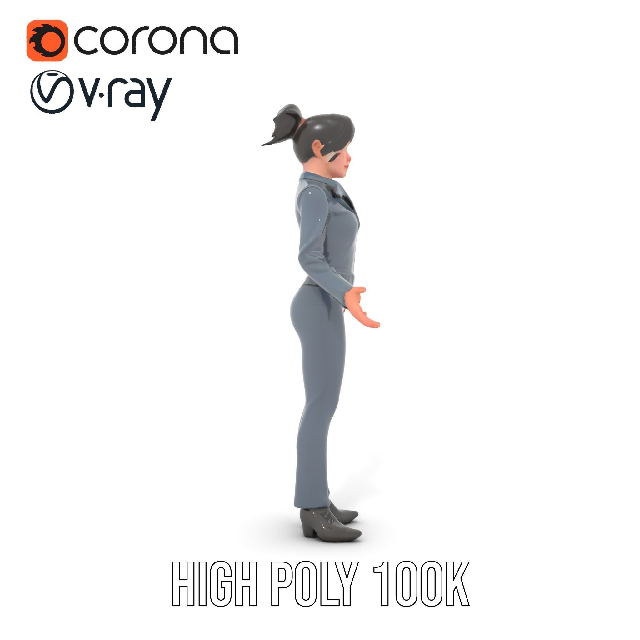 Businesswoman Character Model with Tattoo  Rigged and Animated Low-poly 3D model_26