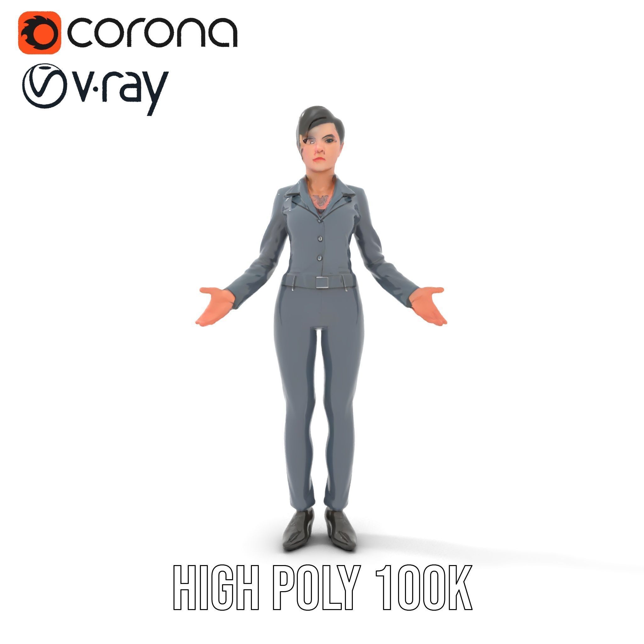 Businesswoman Character Model with Tattoo  Rigged and Animated Low-poly 3D model_23