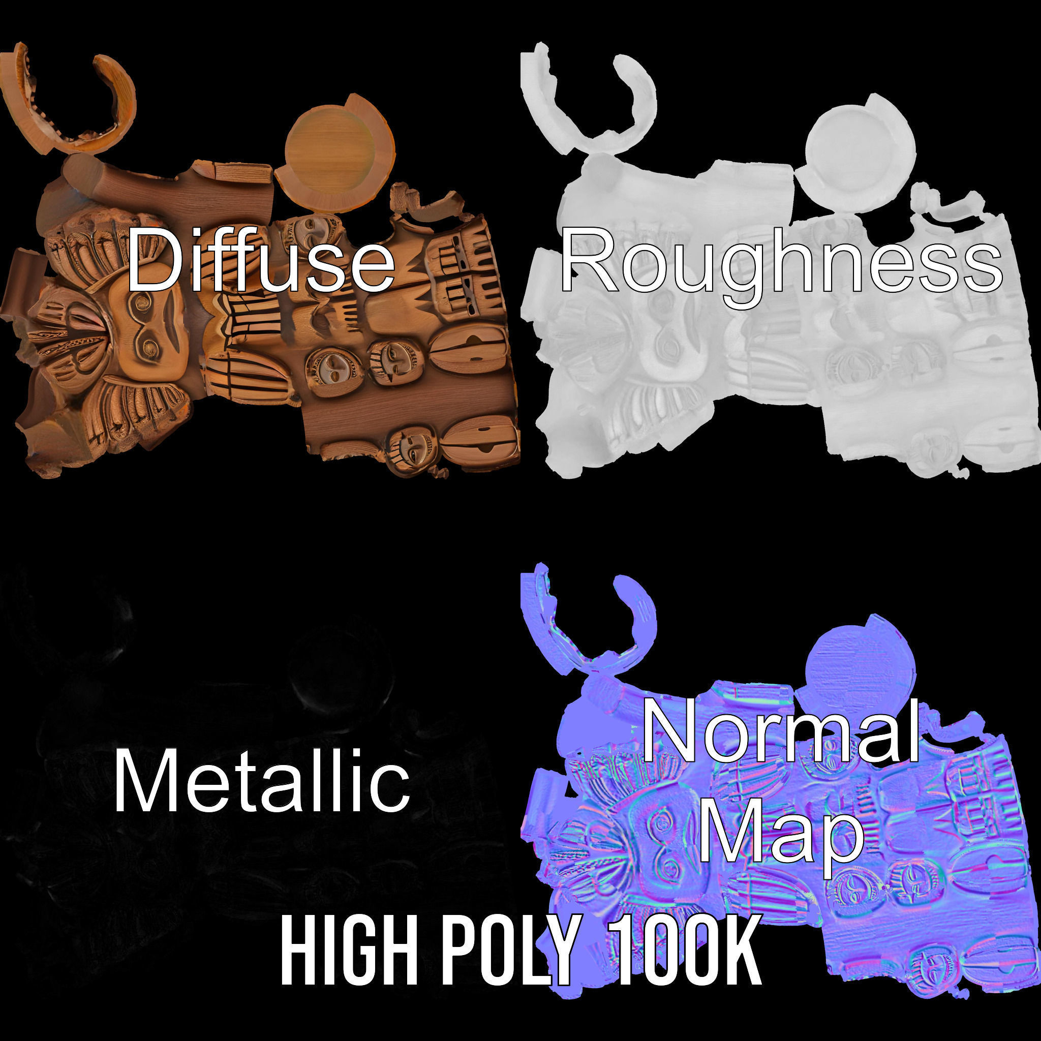 Totem Pole Sculpture Model Pack with Detailed Carvings Low-poly 3D model_4