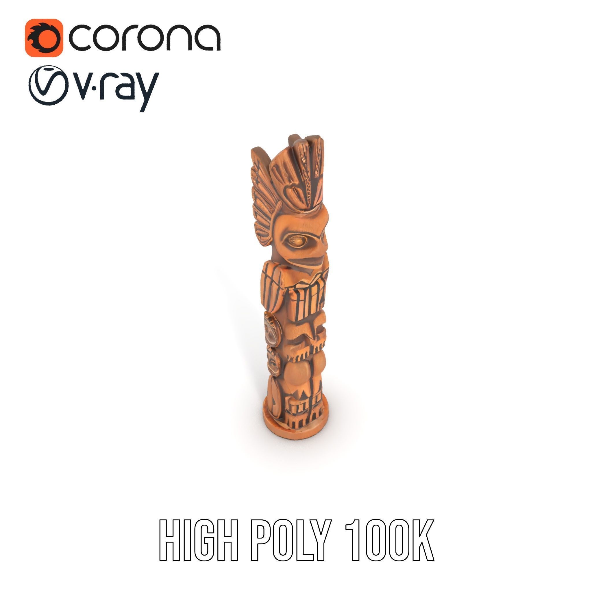 Totem Pole Sculpture Model Pack with Detailed Carvings Low-poly 3D model_12
