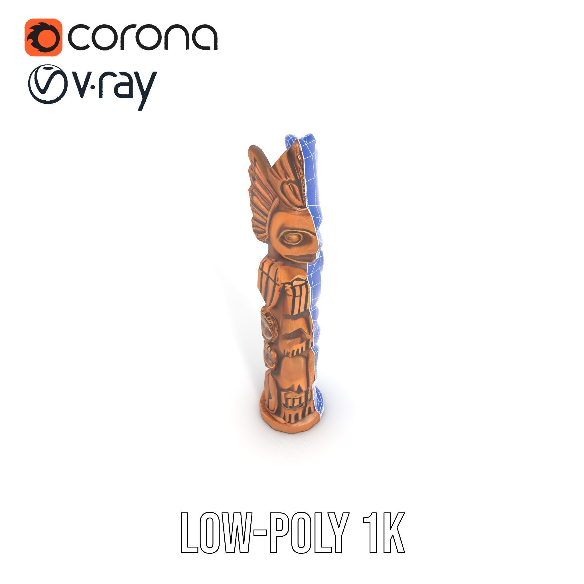 Totem Pole Sculpture Model Pack with Detailed Carvings Low-poly 3D model_31