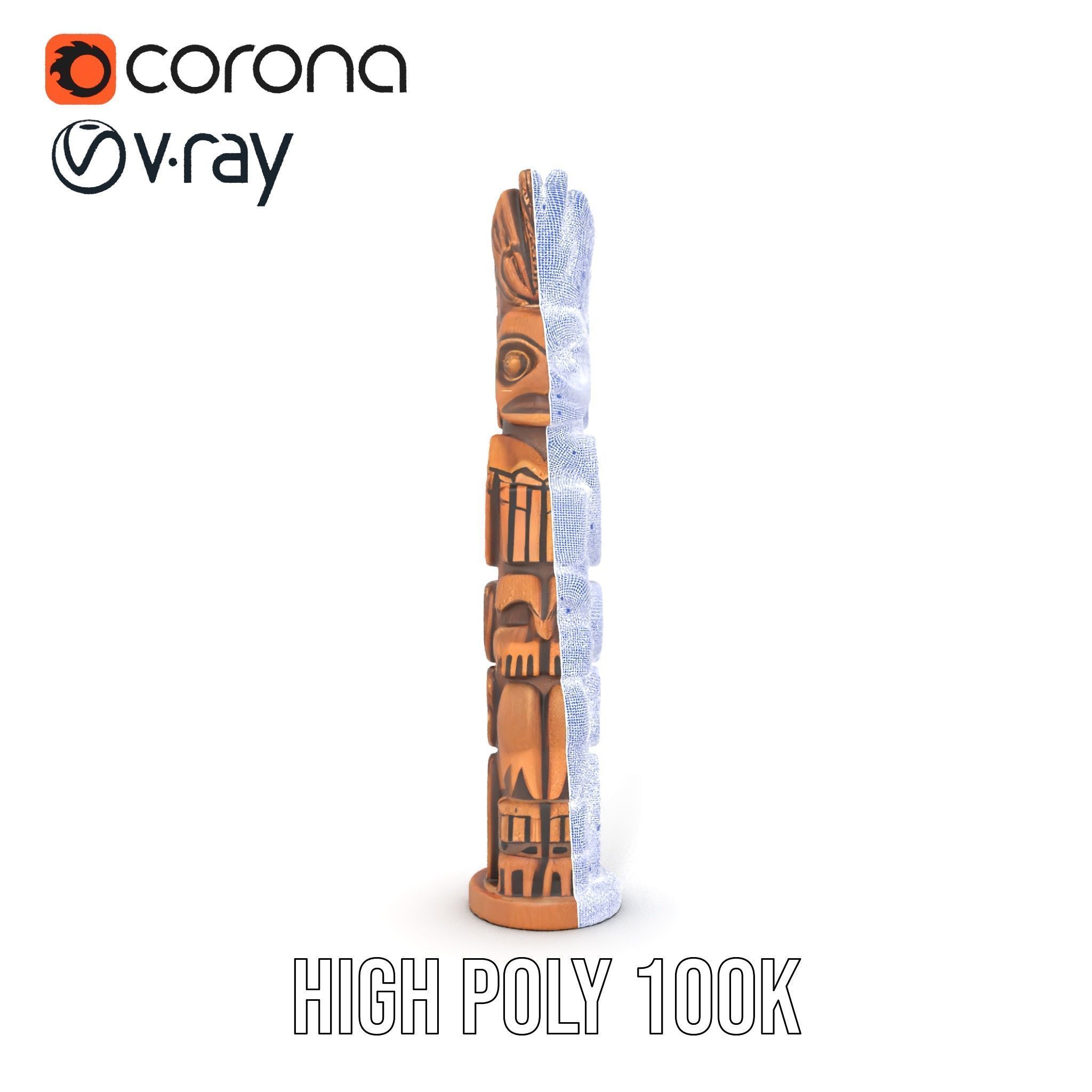 Totem Pole Sculpture Model Pack with Detailed Carvings Low-poly 3D model_34