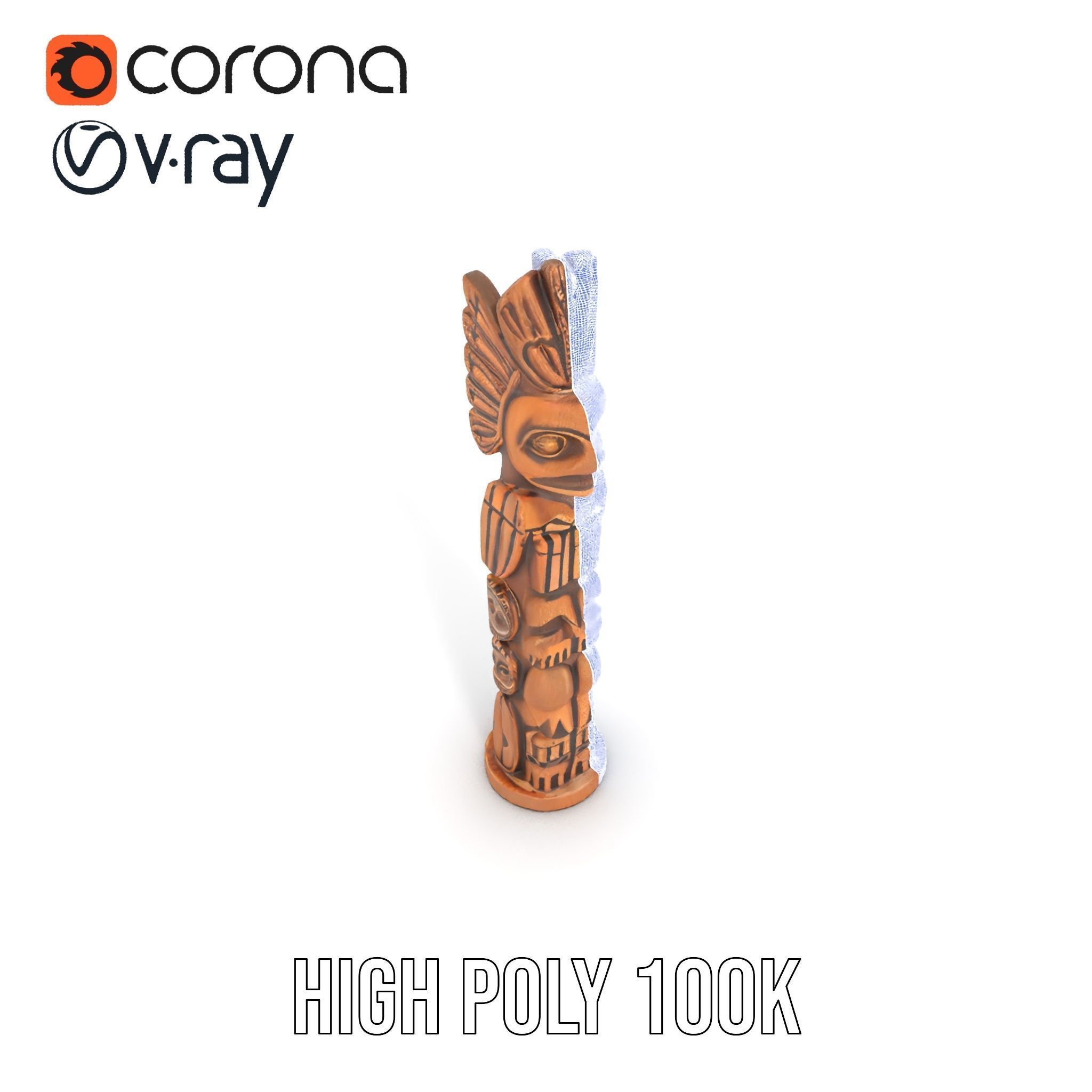 Totem Pole Sculpture Model Pack with Detailed Carvings Low-poly 3D model_24
